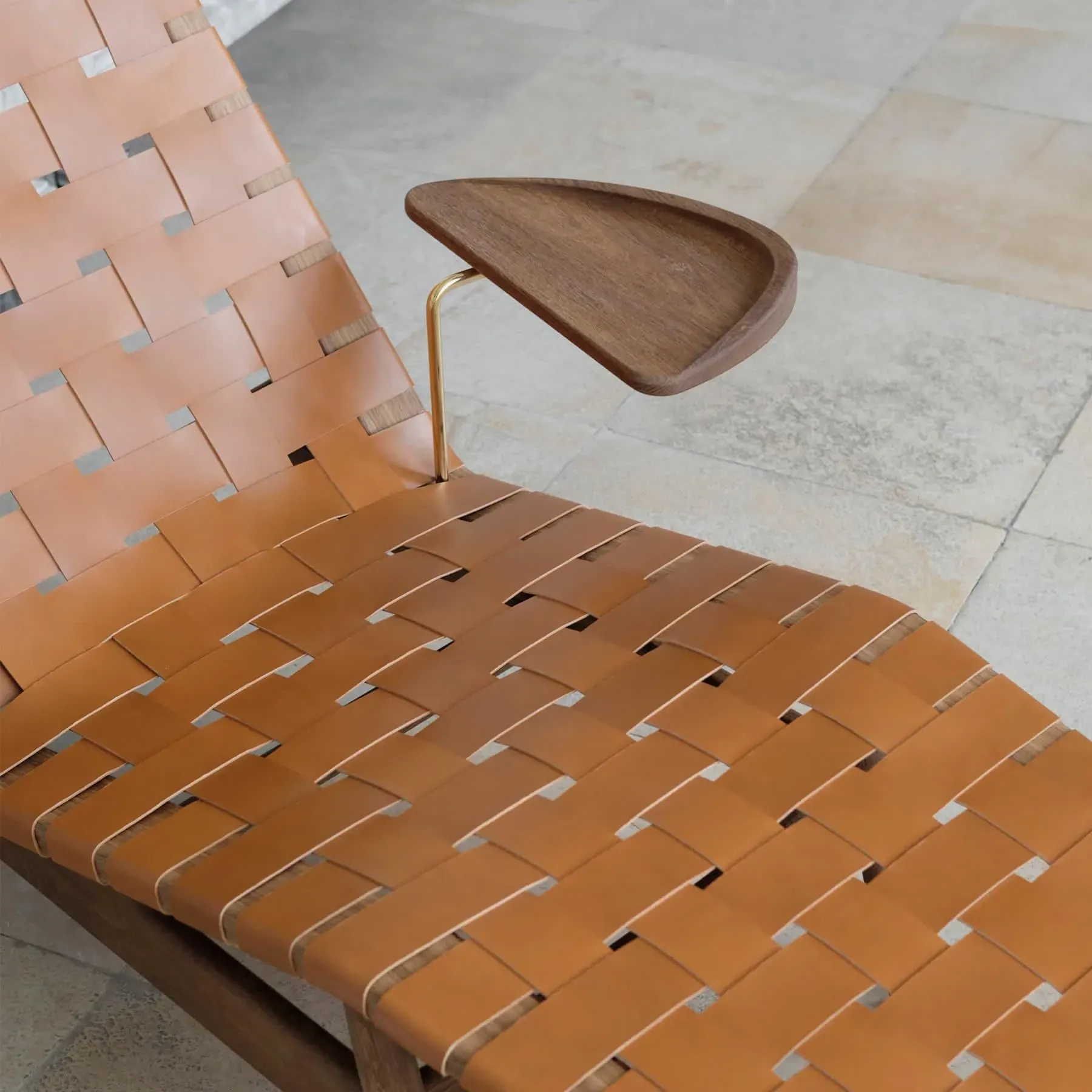 Chaise Lounge with Side Table - Natural, Leather