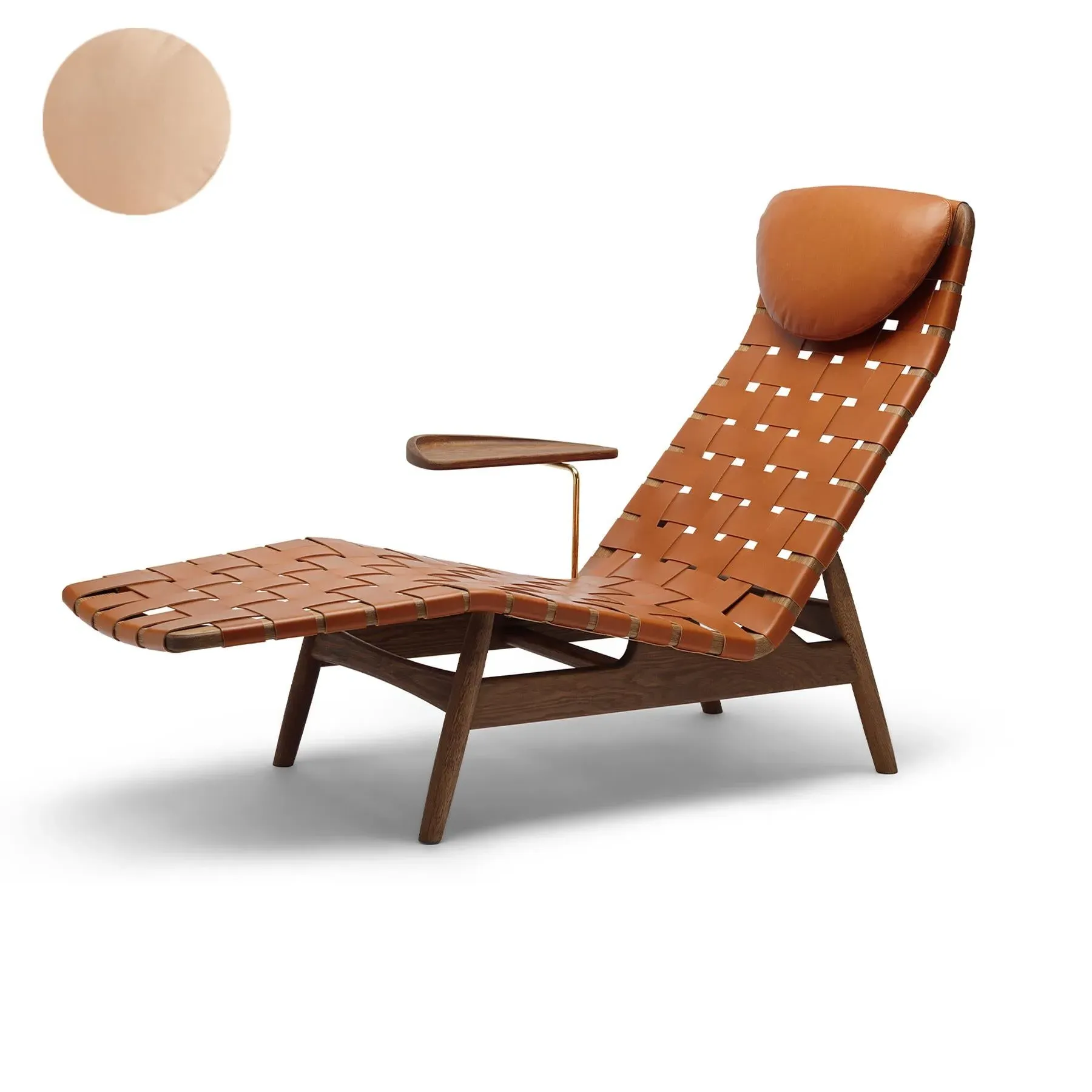 Chaise Lounge with Side Table - Natural, Leather