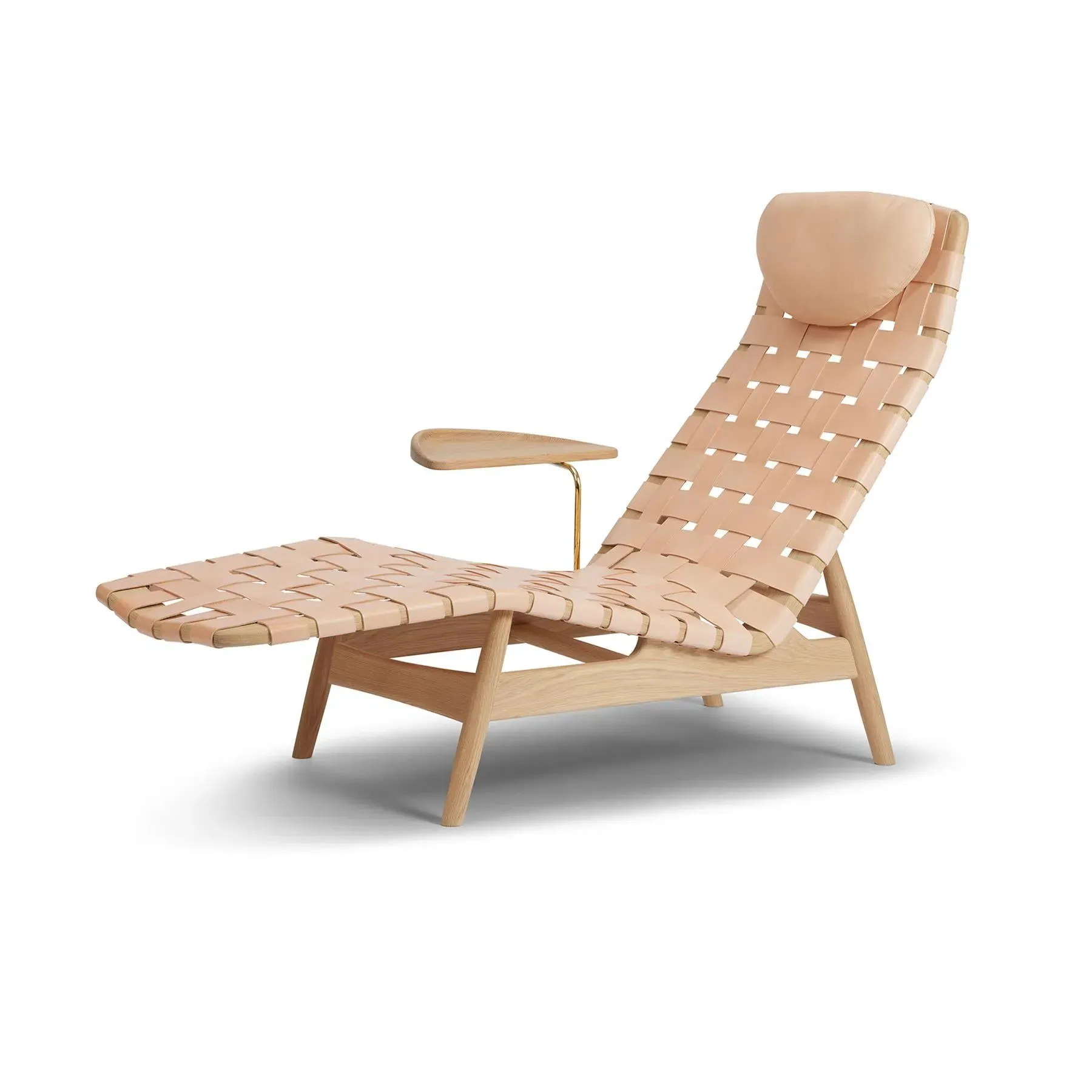 Chaise Lounge with Side Table - Natural, Leather