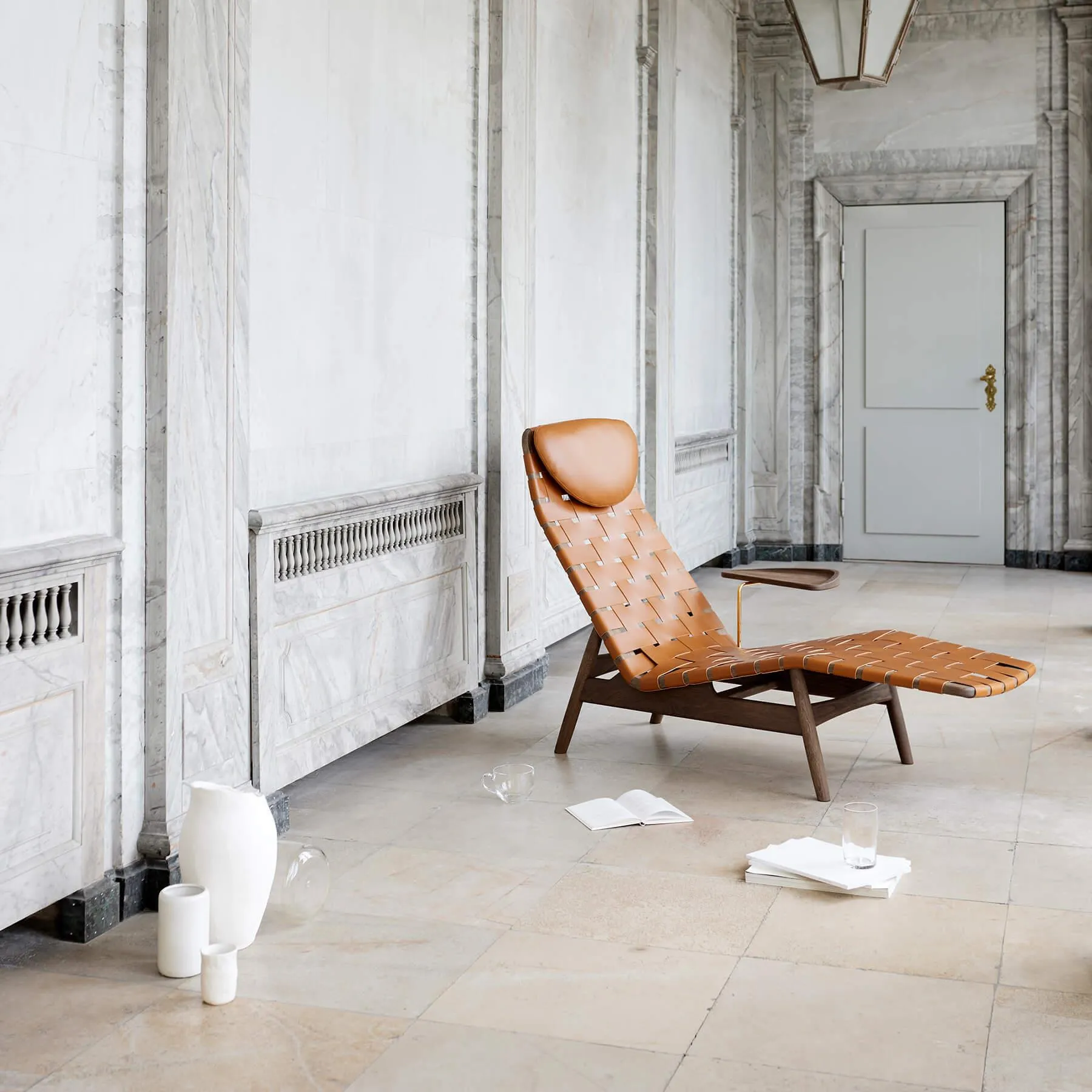 Chaise Lounge with Side Table Option - Black, Leather