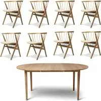 No 3 & No 8 Dining Set Extendable - Honey Leather, Oak