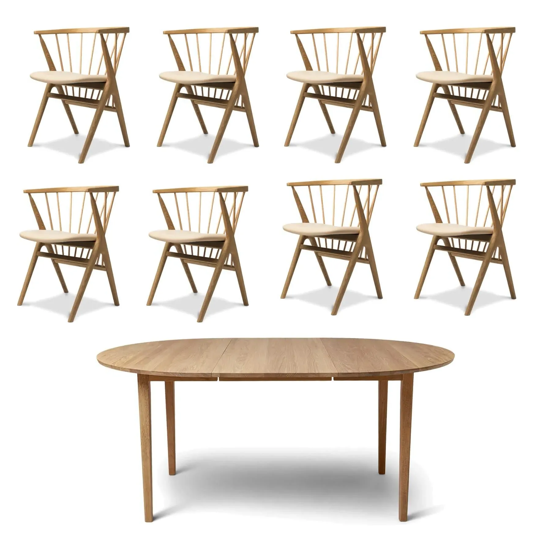 No 3 & No 8 Dining Set Extendable - Honey Leather, Oak