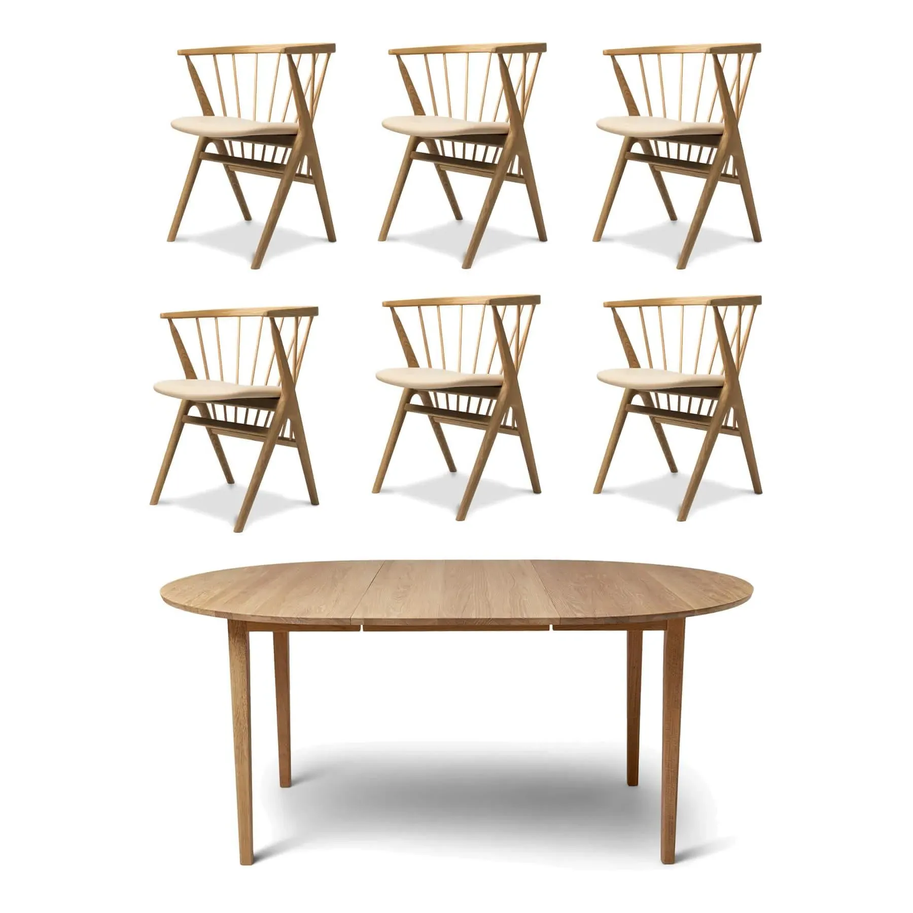 No 3 & No 8 Dining Set Extendable - Honey Leather, Oak