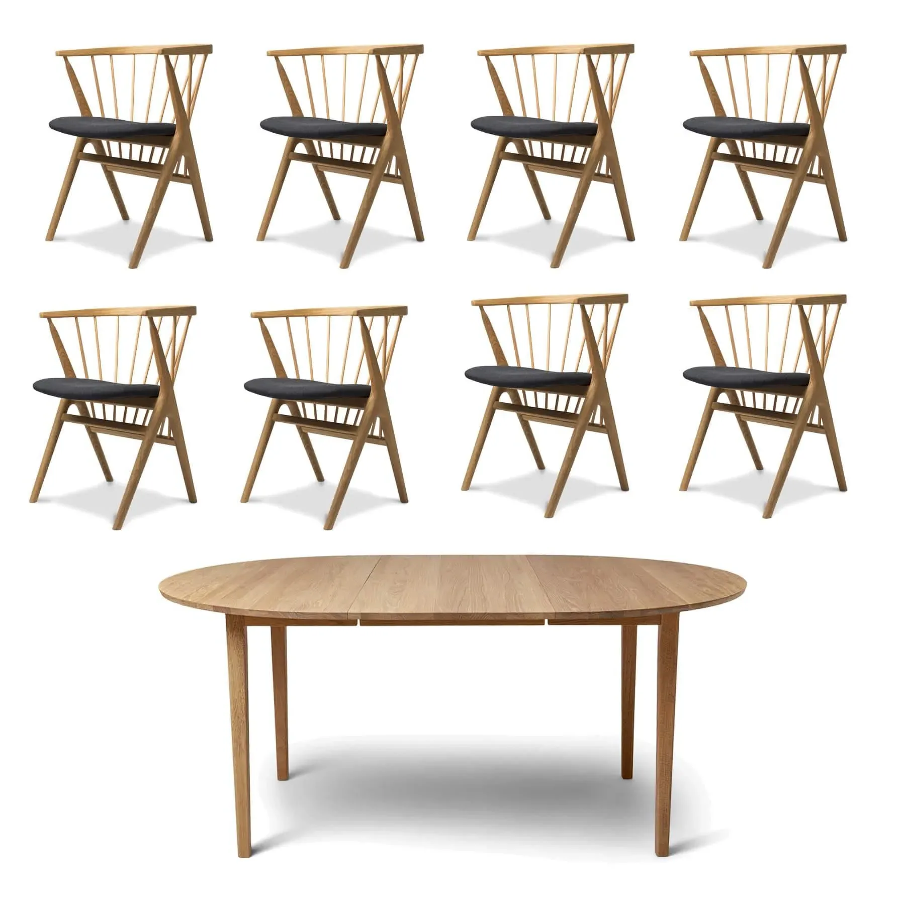 No 3 & No 8 Dining Set Extendable - Honey Leather, White Oak