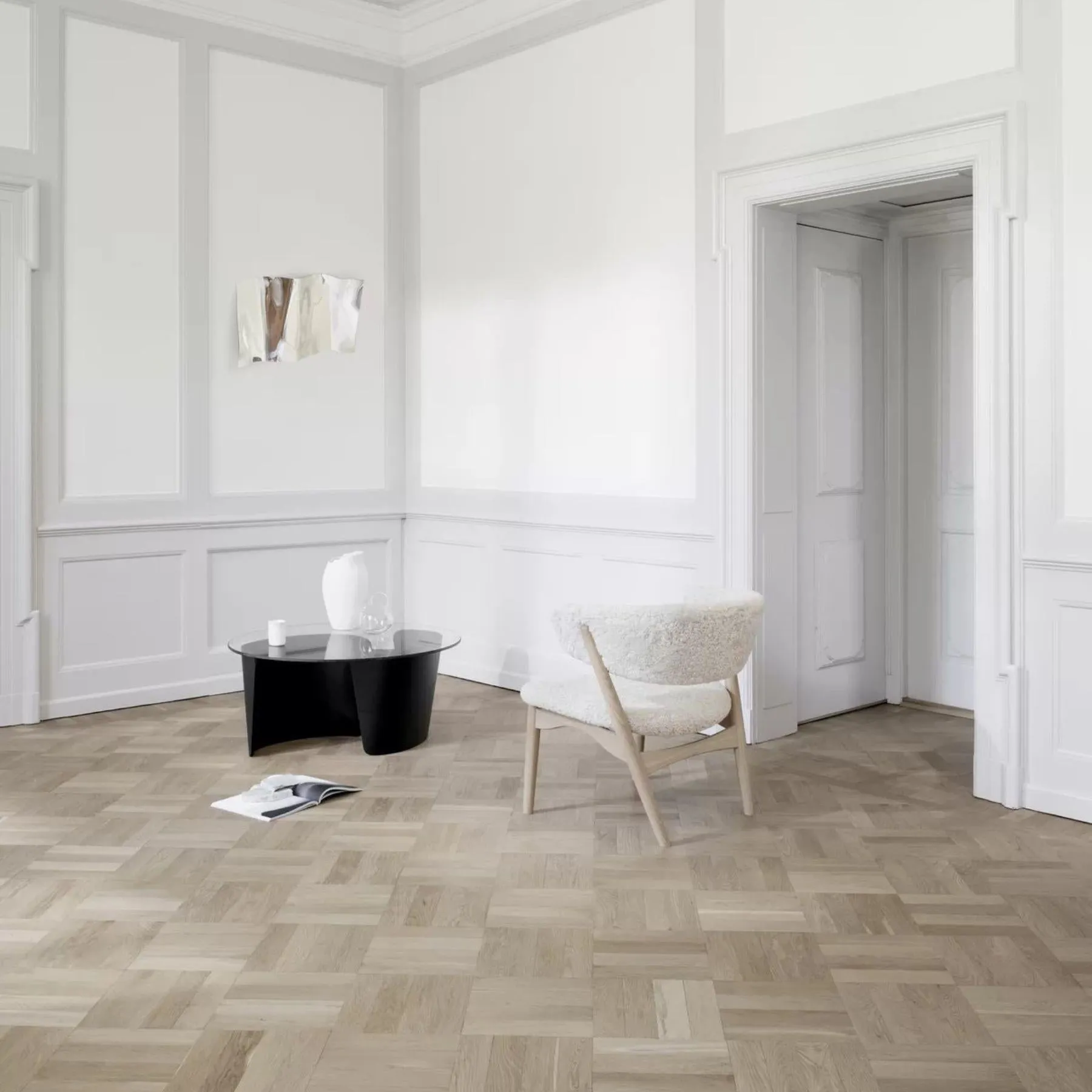 Round Coffee Table with Glass Top - Dark Oak