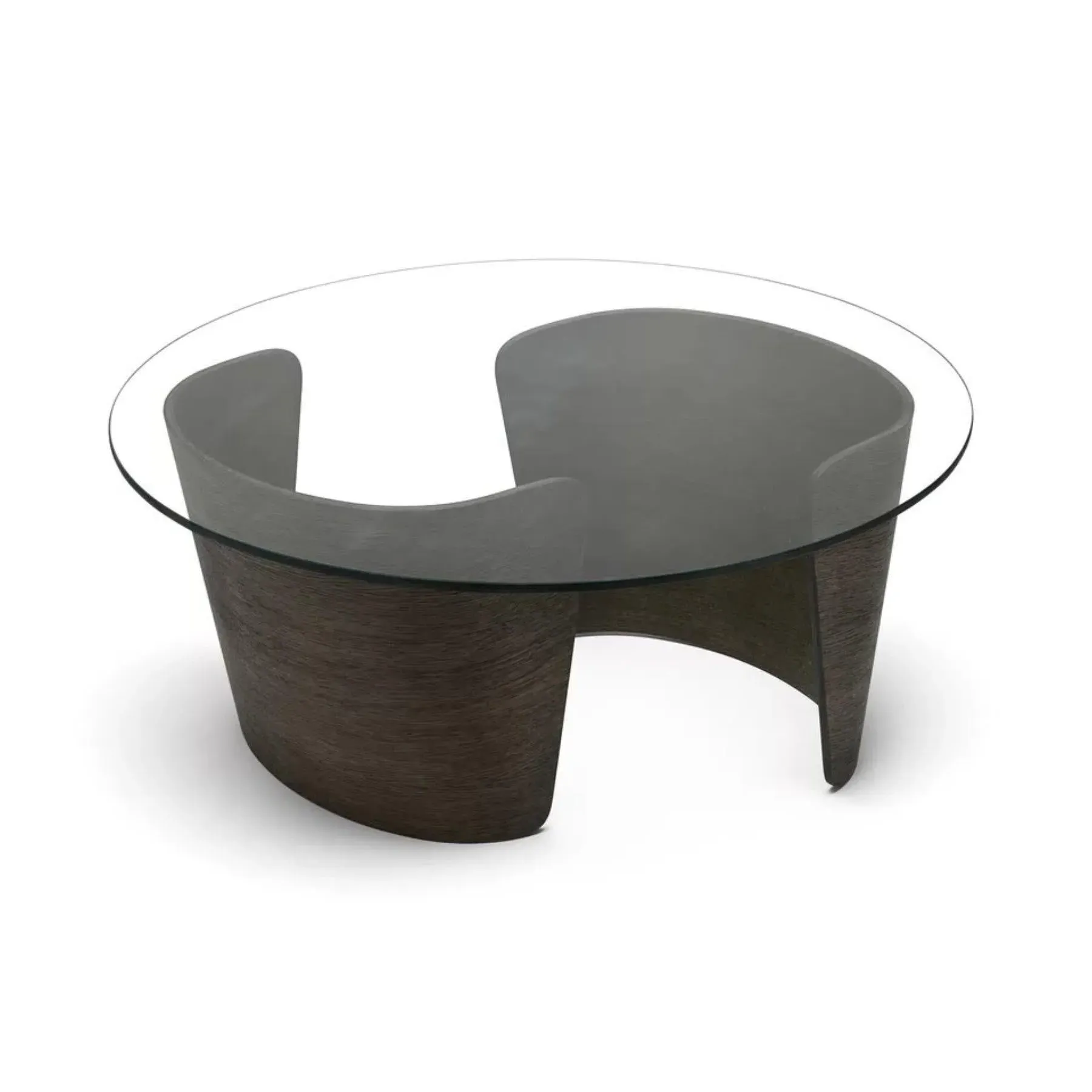 Round Coffee Table with Glass Top - Dark Oak