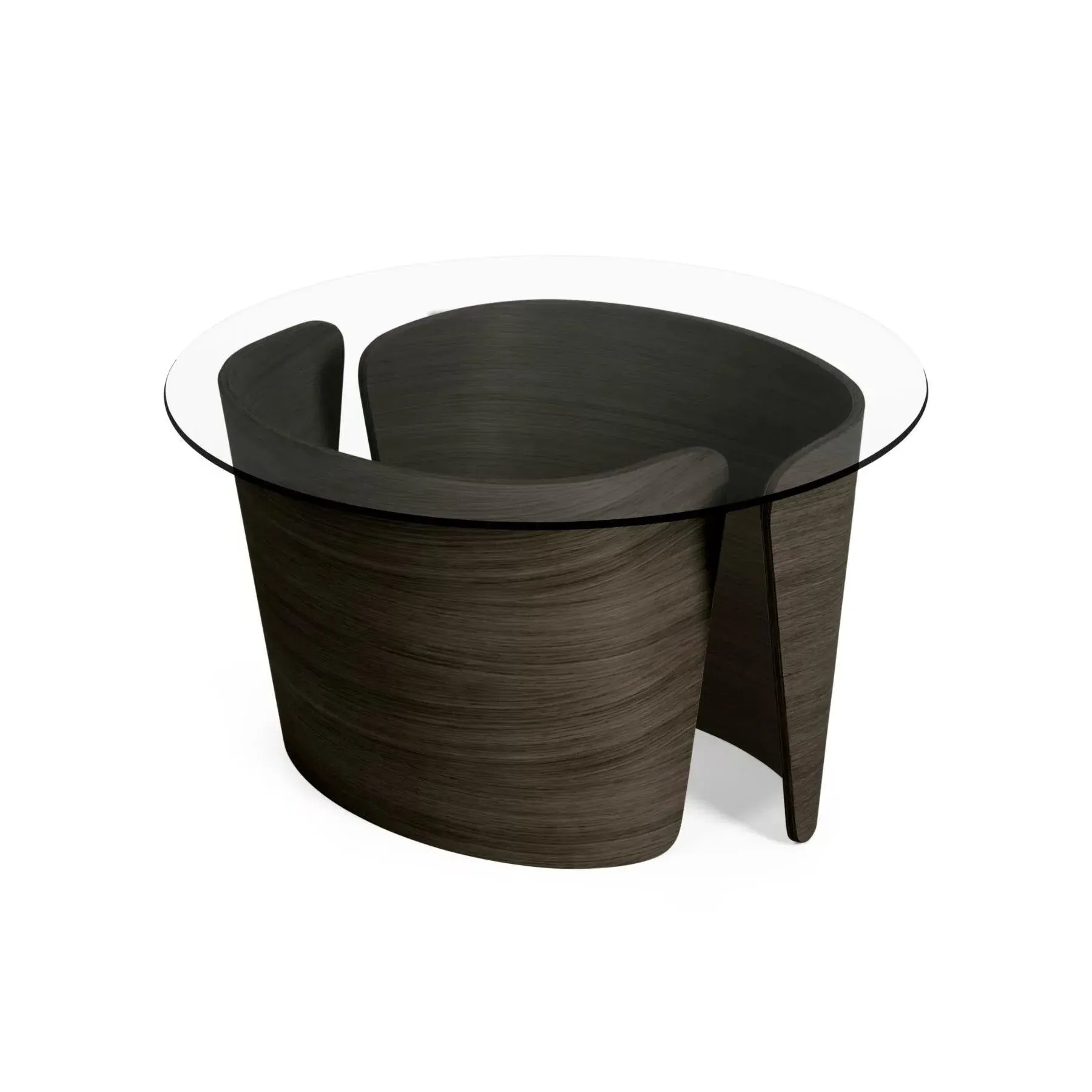 Round Coffee Table with Glass Top - Dark Oak