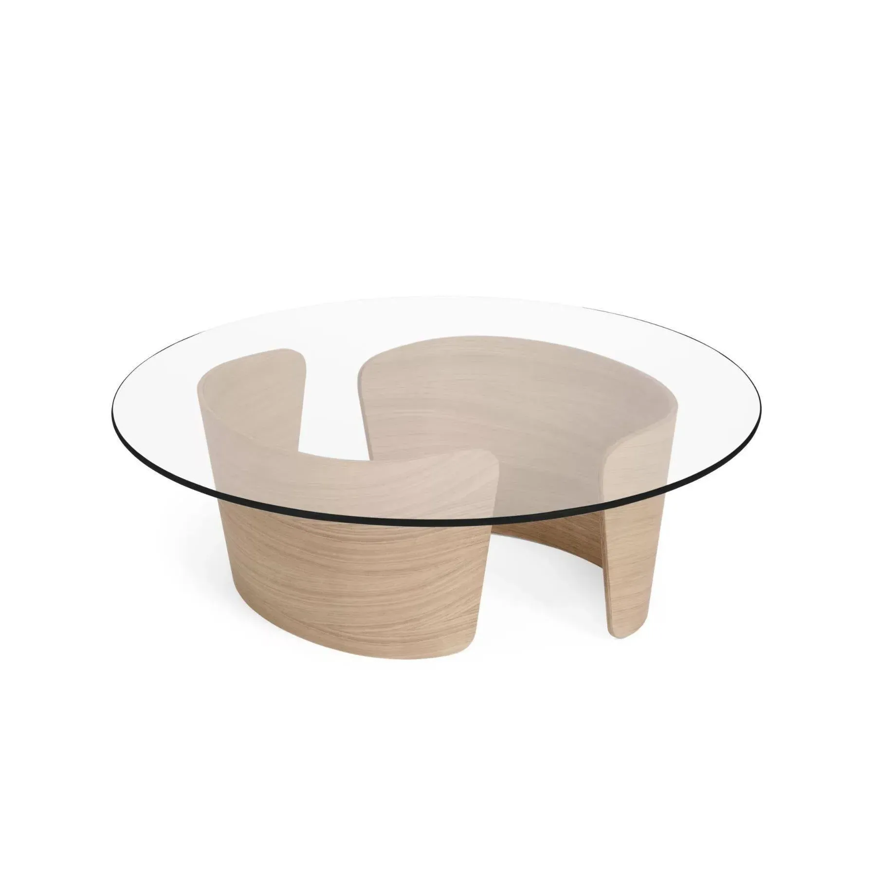 Round Coffee Table with Glass Top - White, Oak
