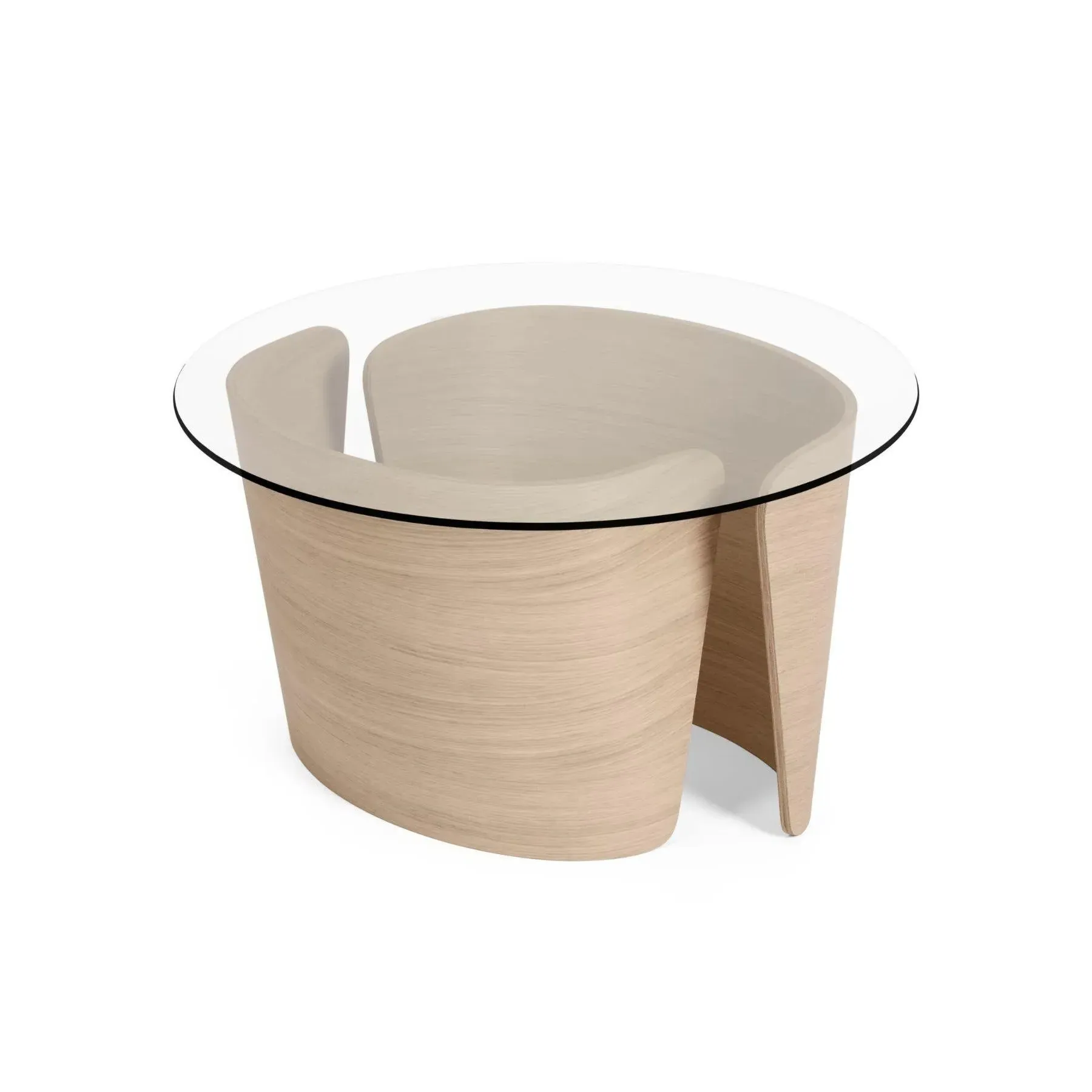 Round Coffee Table with Glass Top - White, Oak