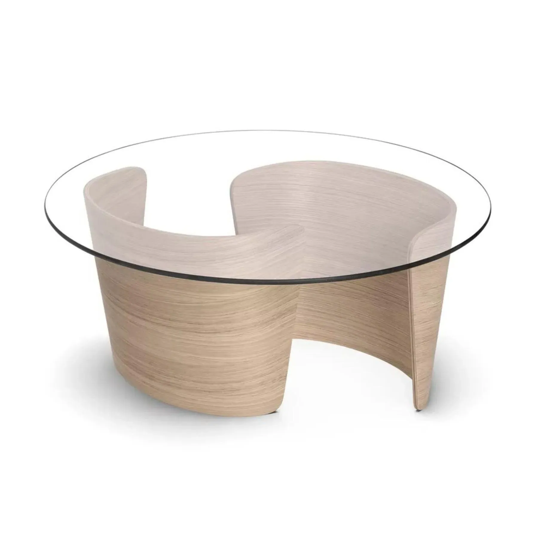 Round Coffee Table with Glass Top - White, Oak