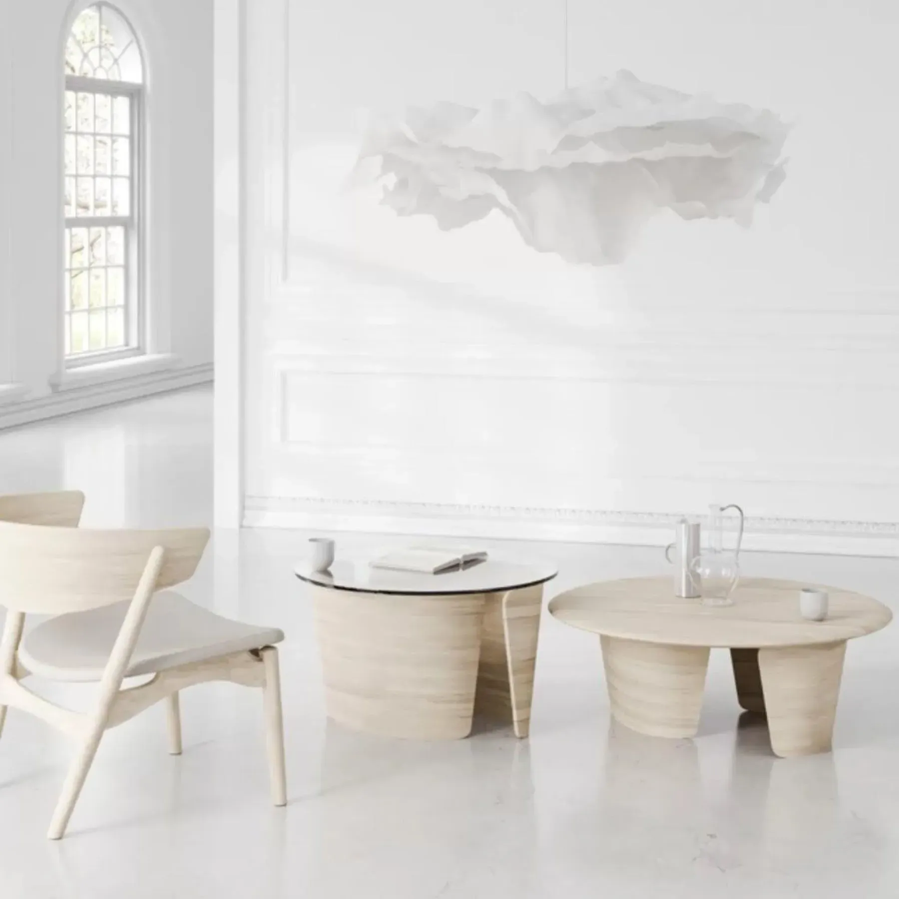 Round Coffee Table with Shelves - White, Oak