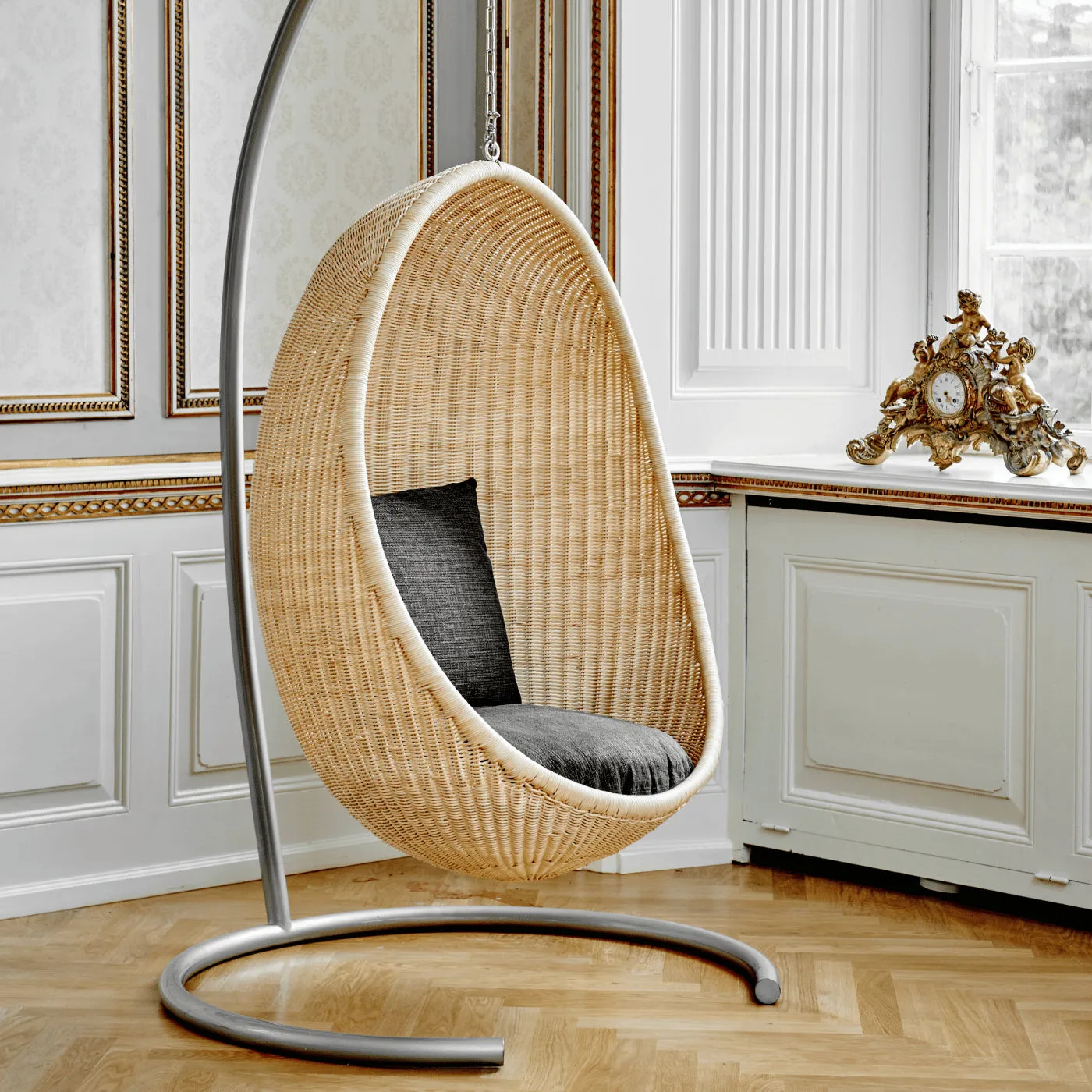 Egg Hanging Chair - White, Rattan