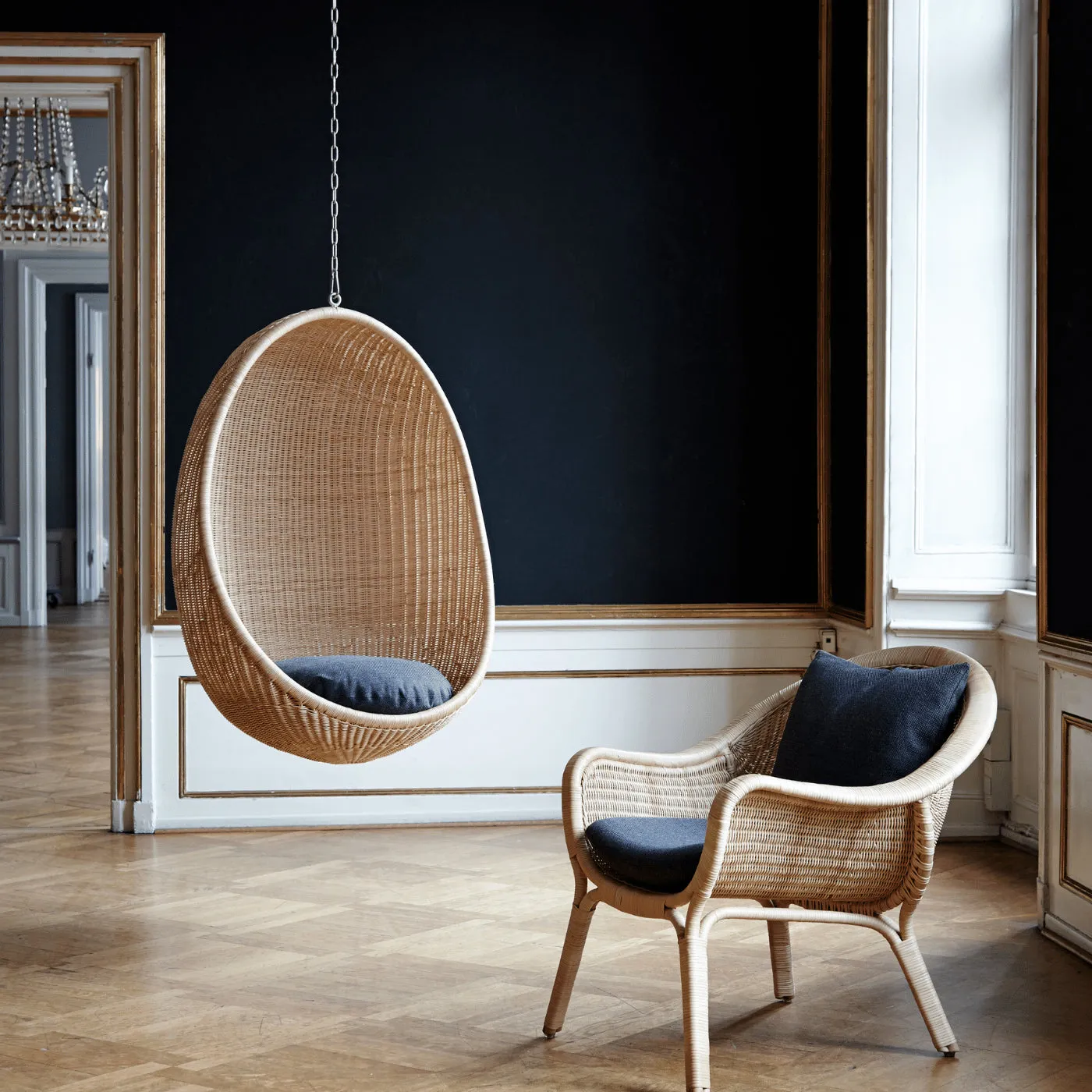 Egg-Shaped Hanging Chair - Taupe, Rattan