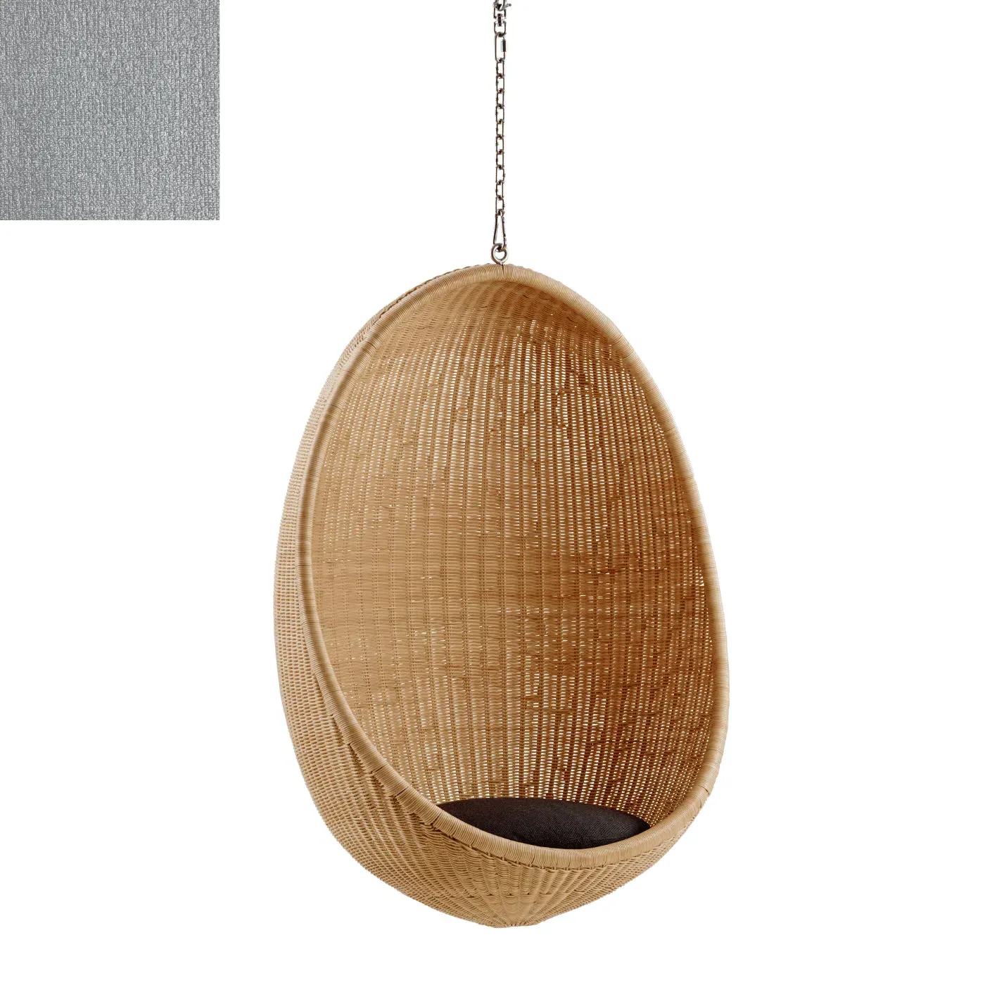 Egg-Shaped Hanging Chair with Chain - Grey, Rattan