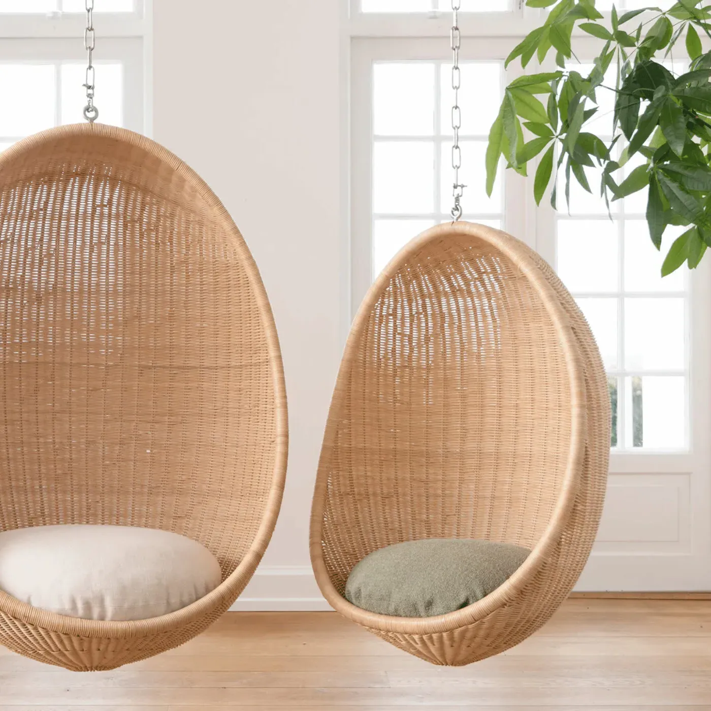 Junior Egg Hanging Chair - White, Rattan