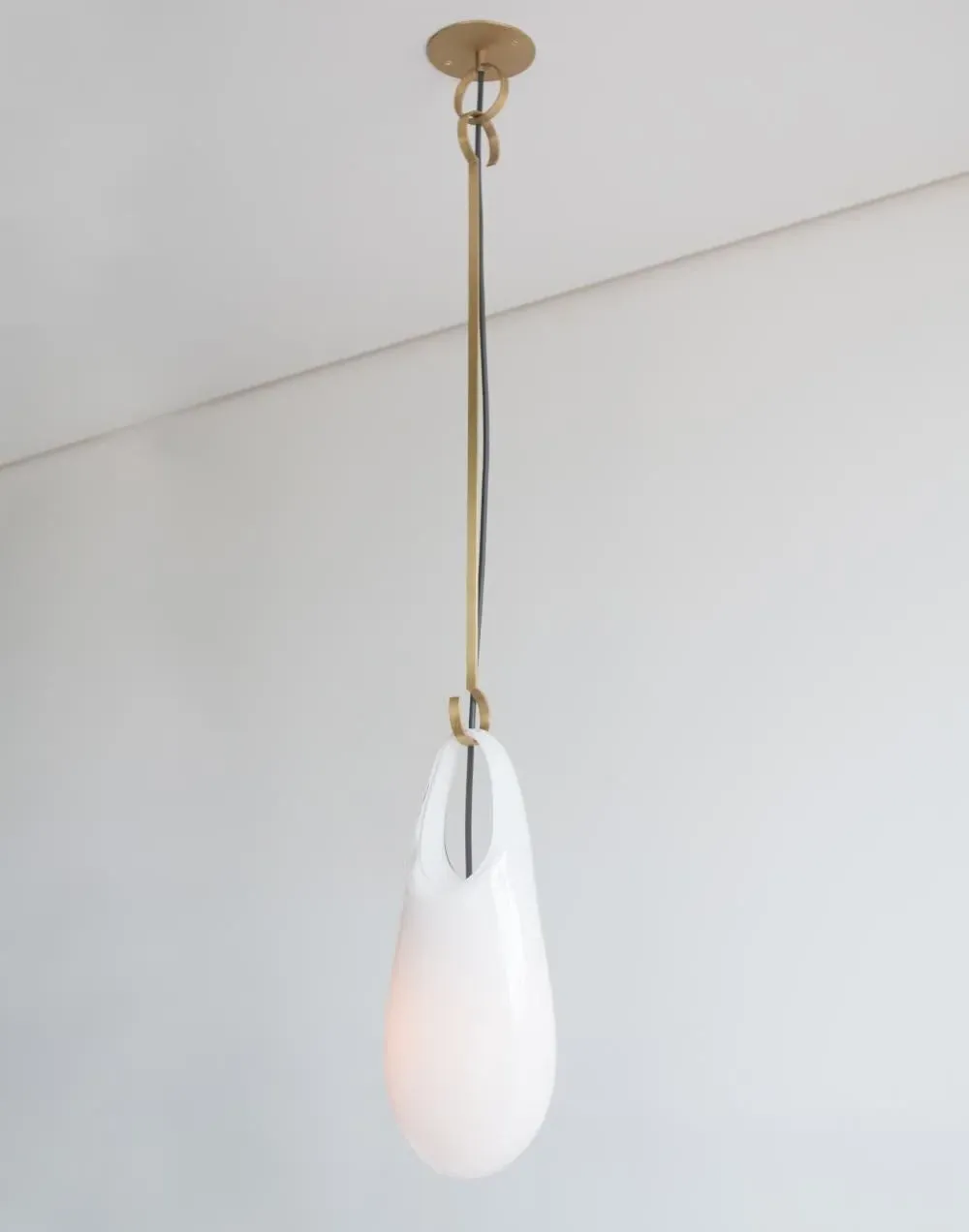 Hold Pendant Light with Brass Hook - White Glass