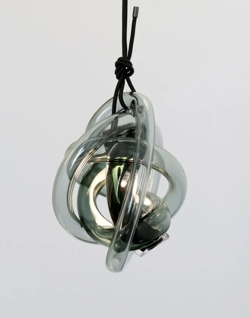 Wrap 45cm Pendant Light - Brushed Brass, Steel Blue Glass