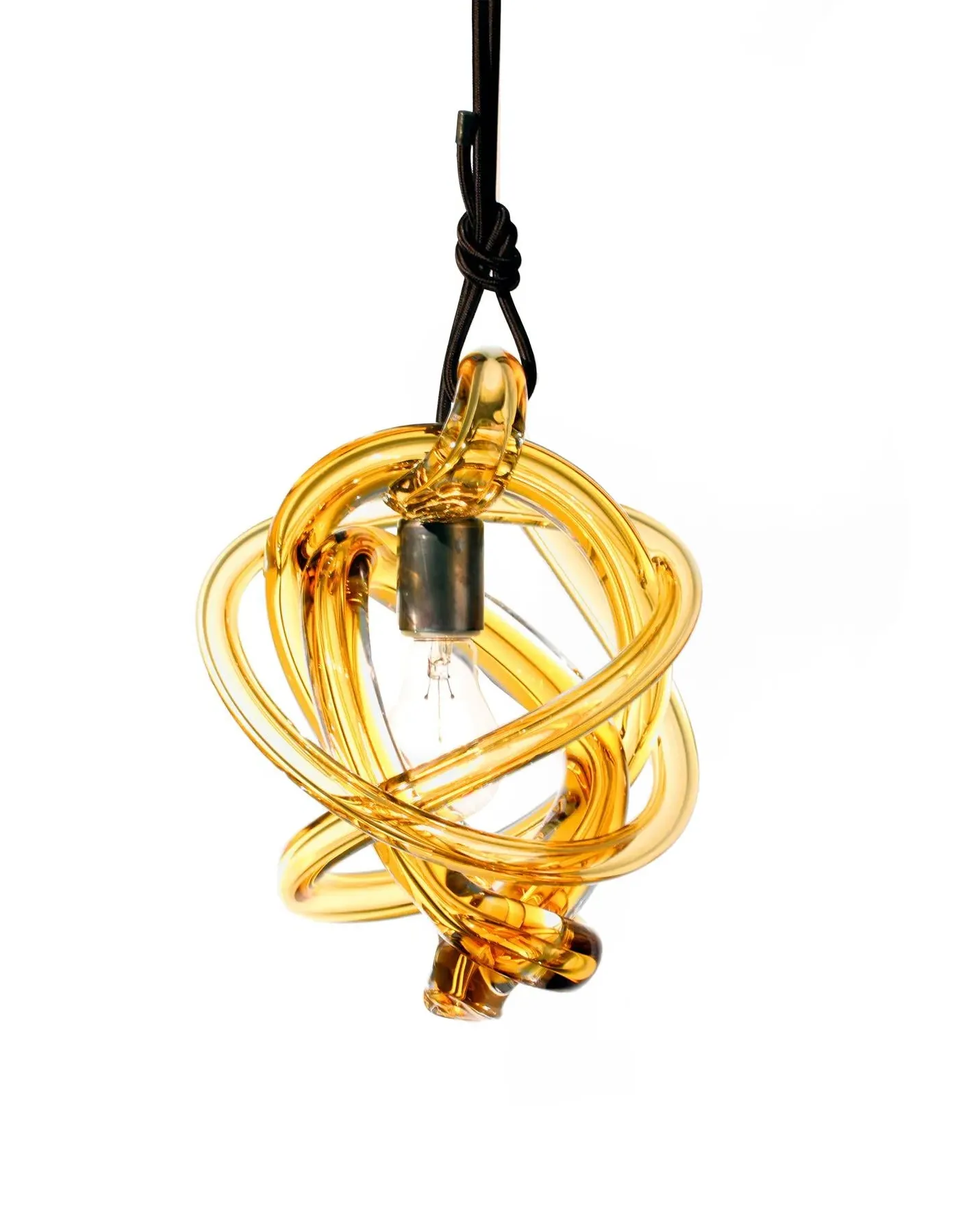 Wrap 90cm Pendant Light - Brushed Brass, Amber Glass