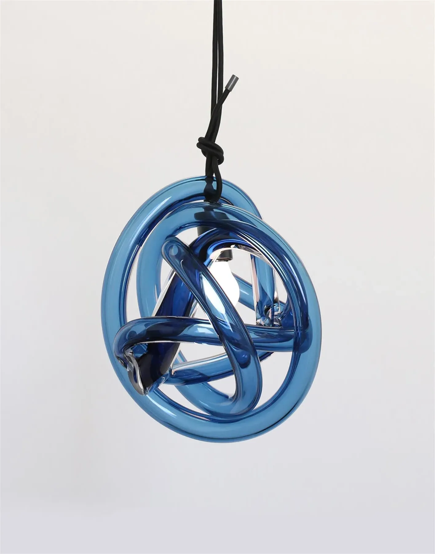 Wrap 90cm Pendant Light - Brushed Brass, Steel Blue Glass