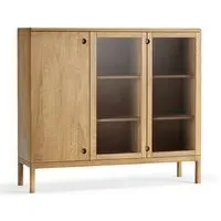 High Sideboard with Glass Doors - Oak