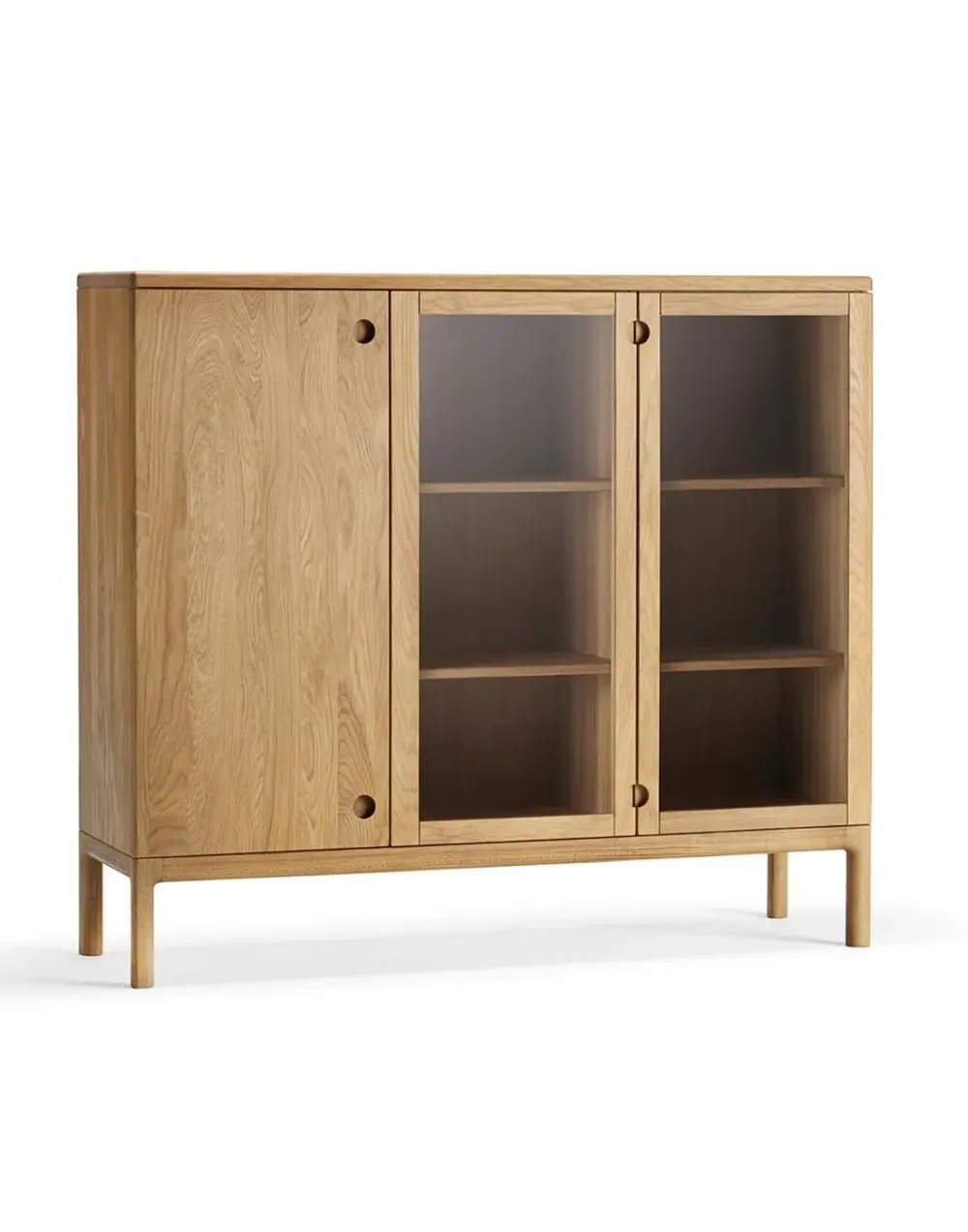 High Sideboard with Glass Doors - Oak