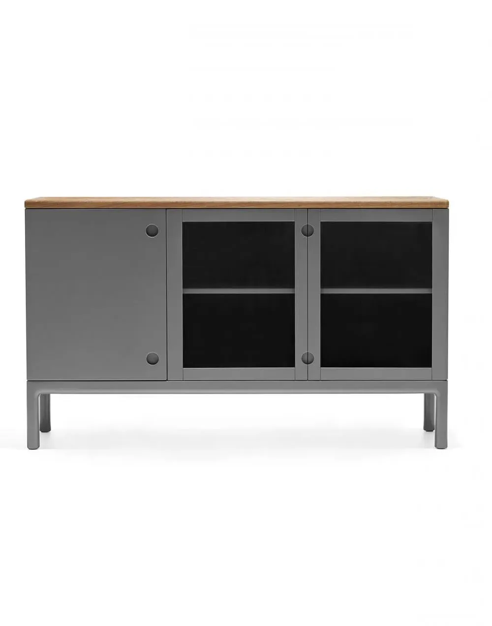 Low Sideboard with Glass Doors - Grey, Oak image