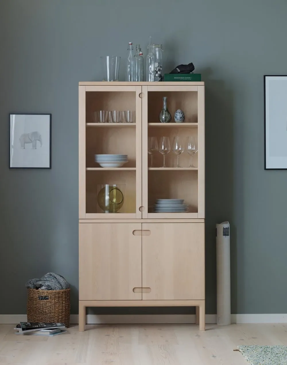 Vitrine Cabinet with Glass Doors - Blue, Birch