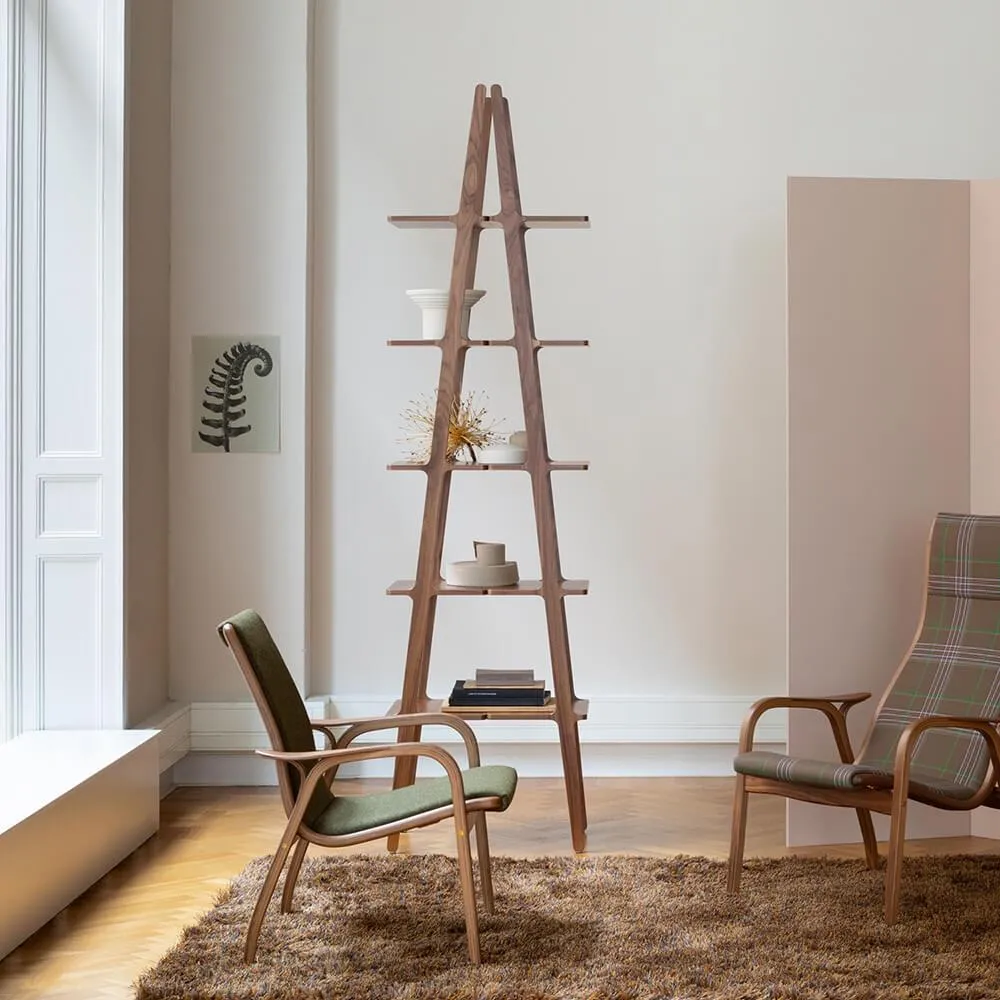 4-Shelf Leaning Bookshelf - White, Ash Wood