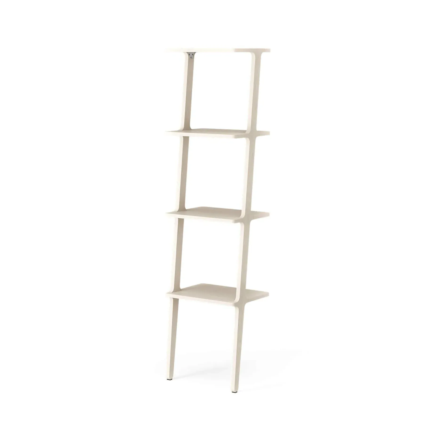 4-Shelf Leaning Bookshelf - White, Ash Wood
