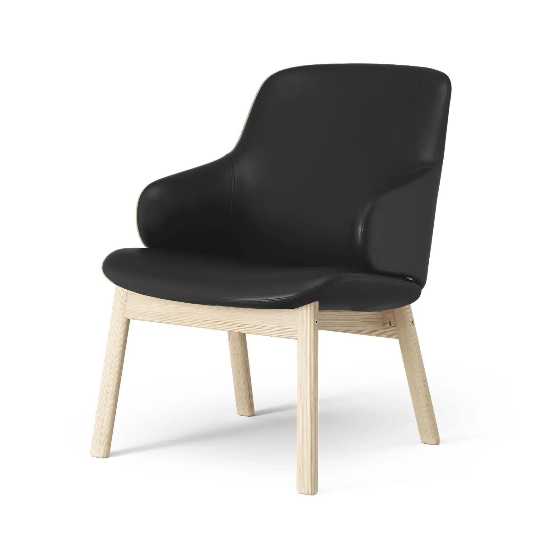 Easy Chair with Wood Legs - Black, Leather