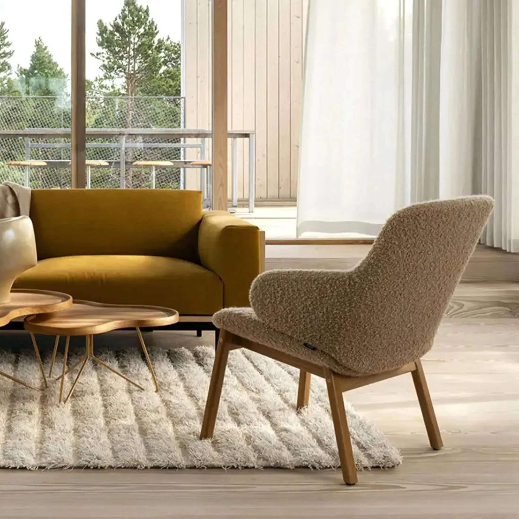 Easy Chair with Wood Legs - Cognac, Leather