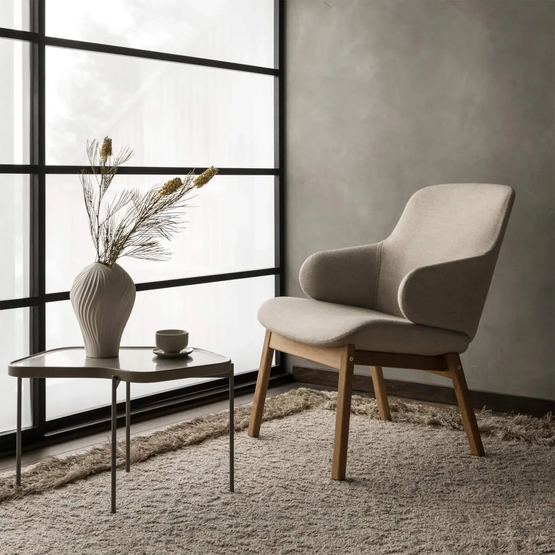 Easy Chair with Wood Legs - Flax, Black Ash