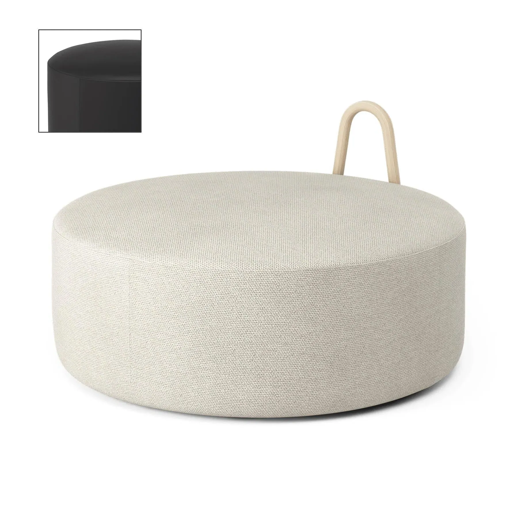 Large Pouf with Handle - Black, Leather