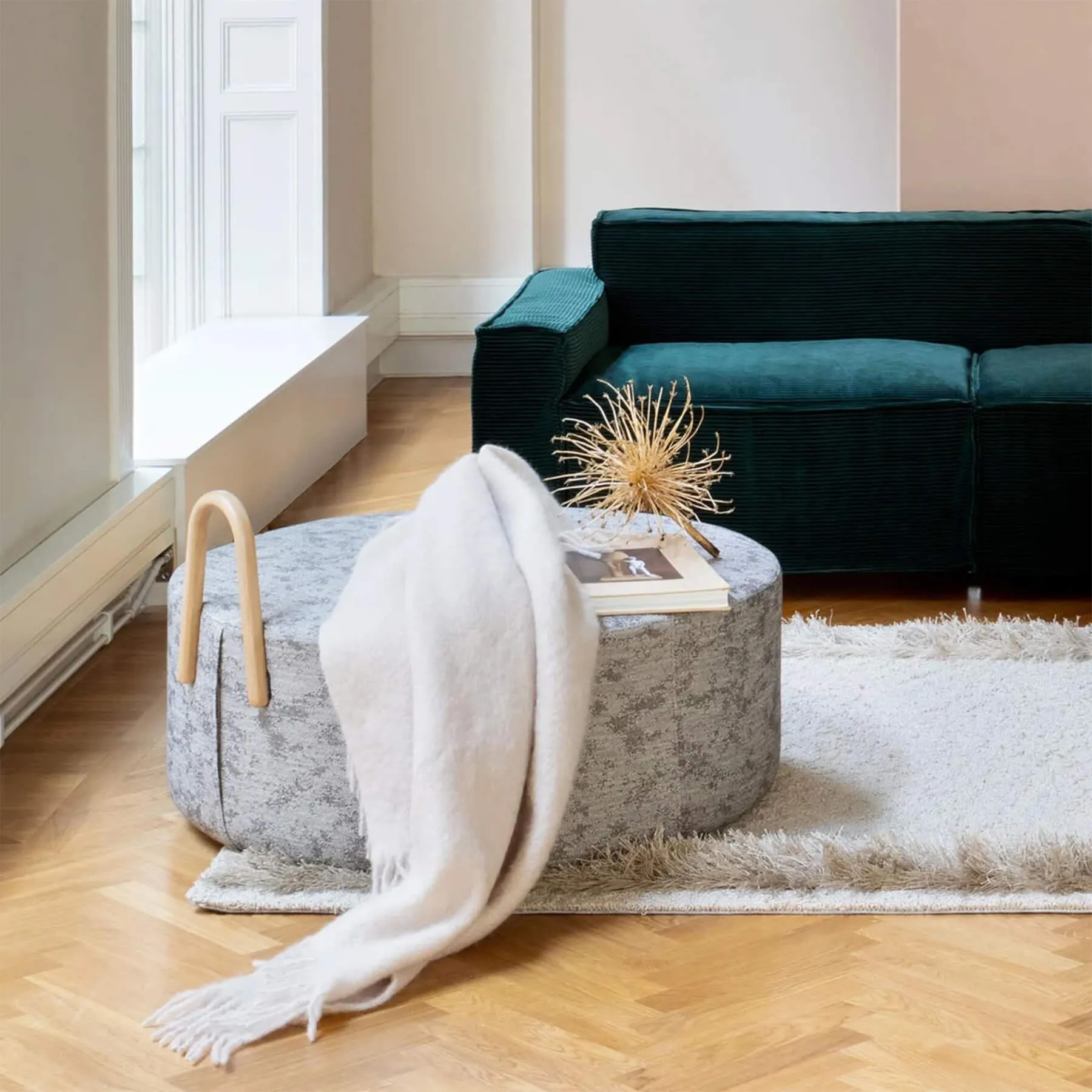 Large Pouf with Handle - Natural, Ash