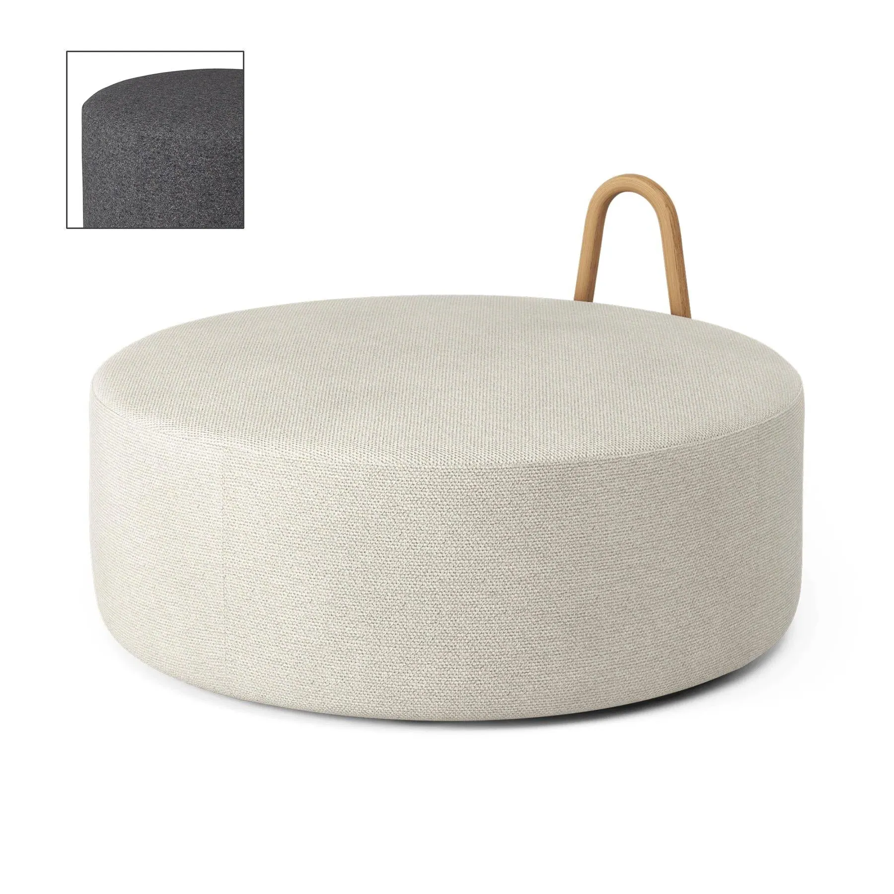 Large Pouf with Oiled Oak Handle - Fabric