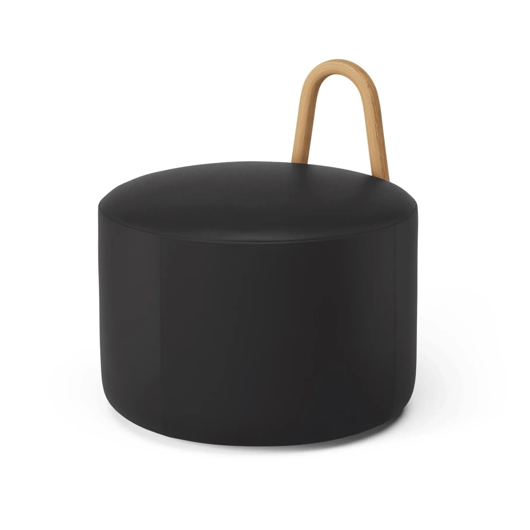 Medium Pouf with Handle - Black, Leather