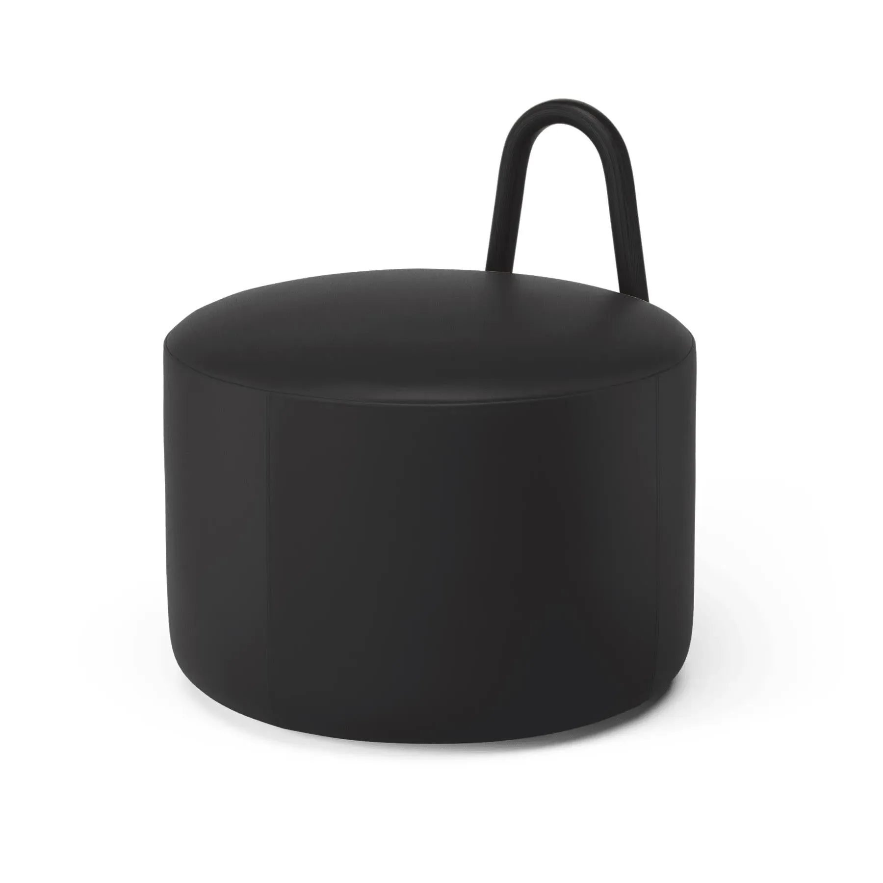 Medium Pouf with Handle - Black, Leather
