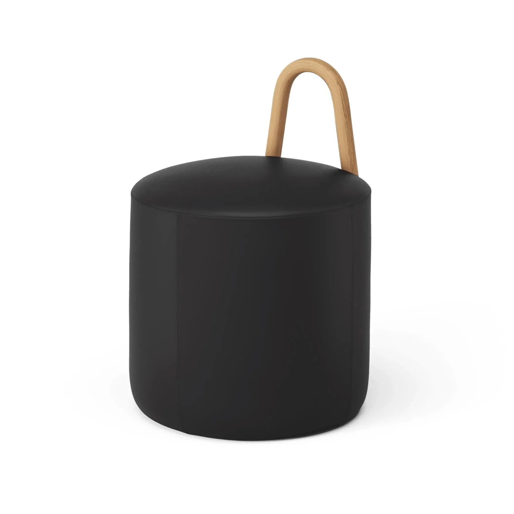 Small Pouf with Handle - Black, Leather