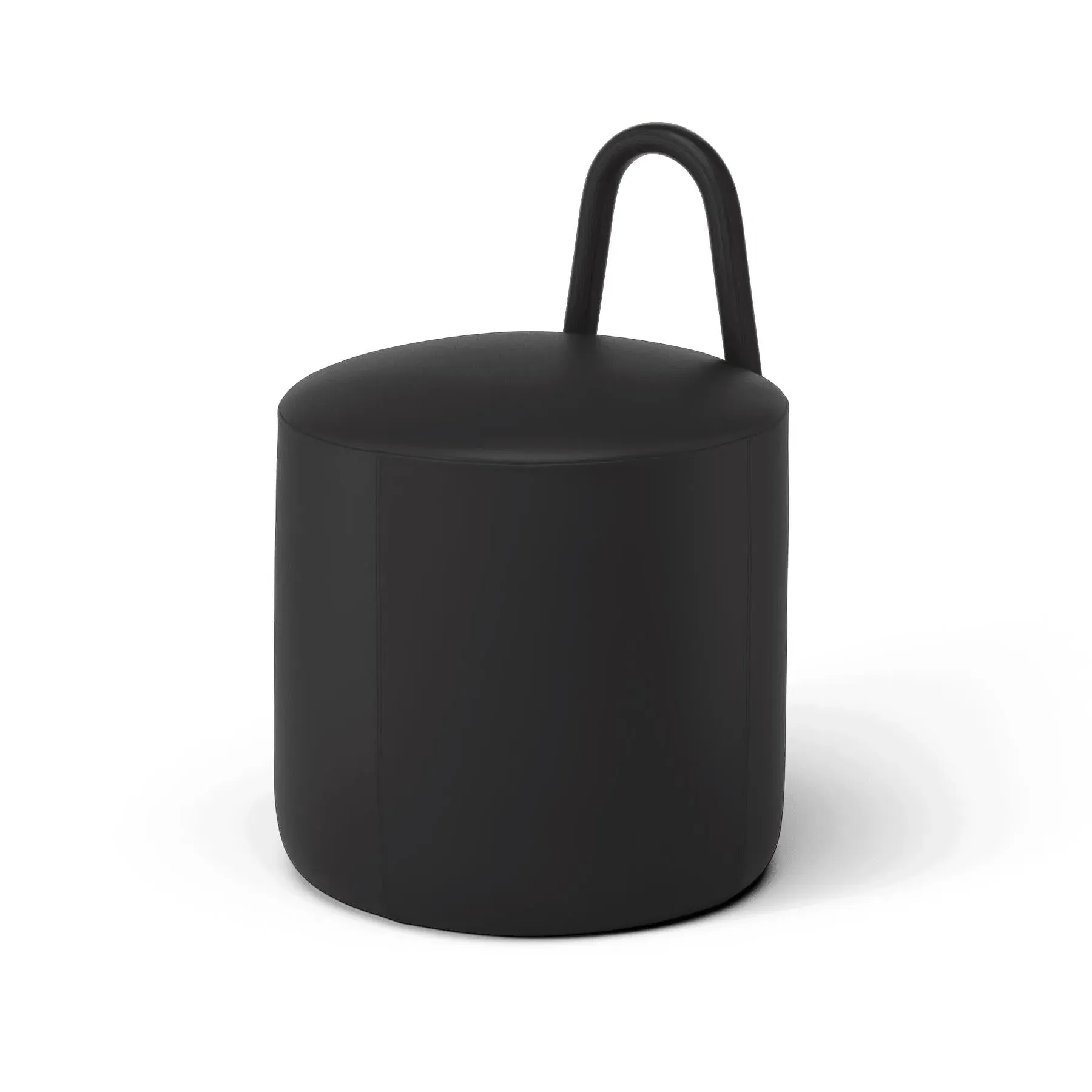 Small Pouf with Handle - Black, Leather