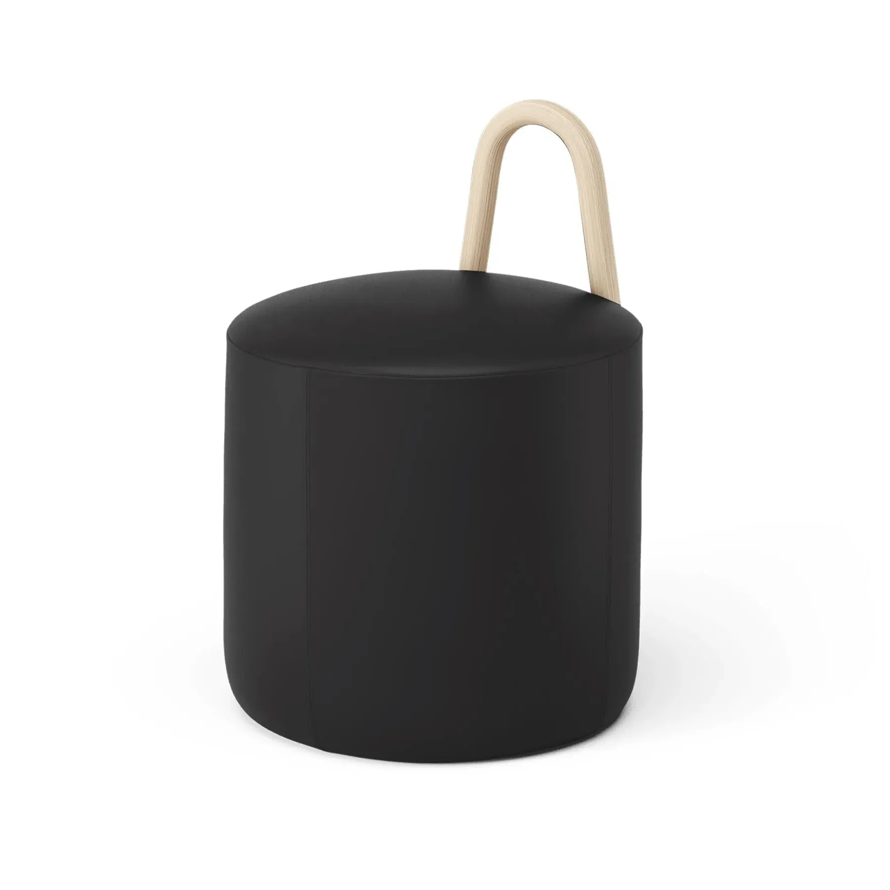 Small Pouf with Handle - Black, Leather image