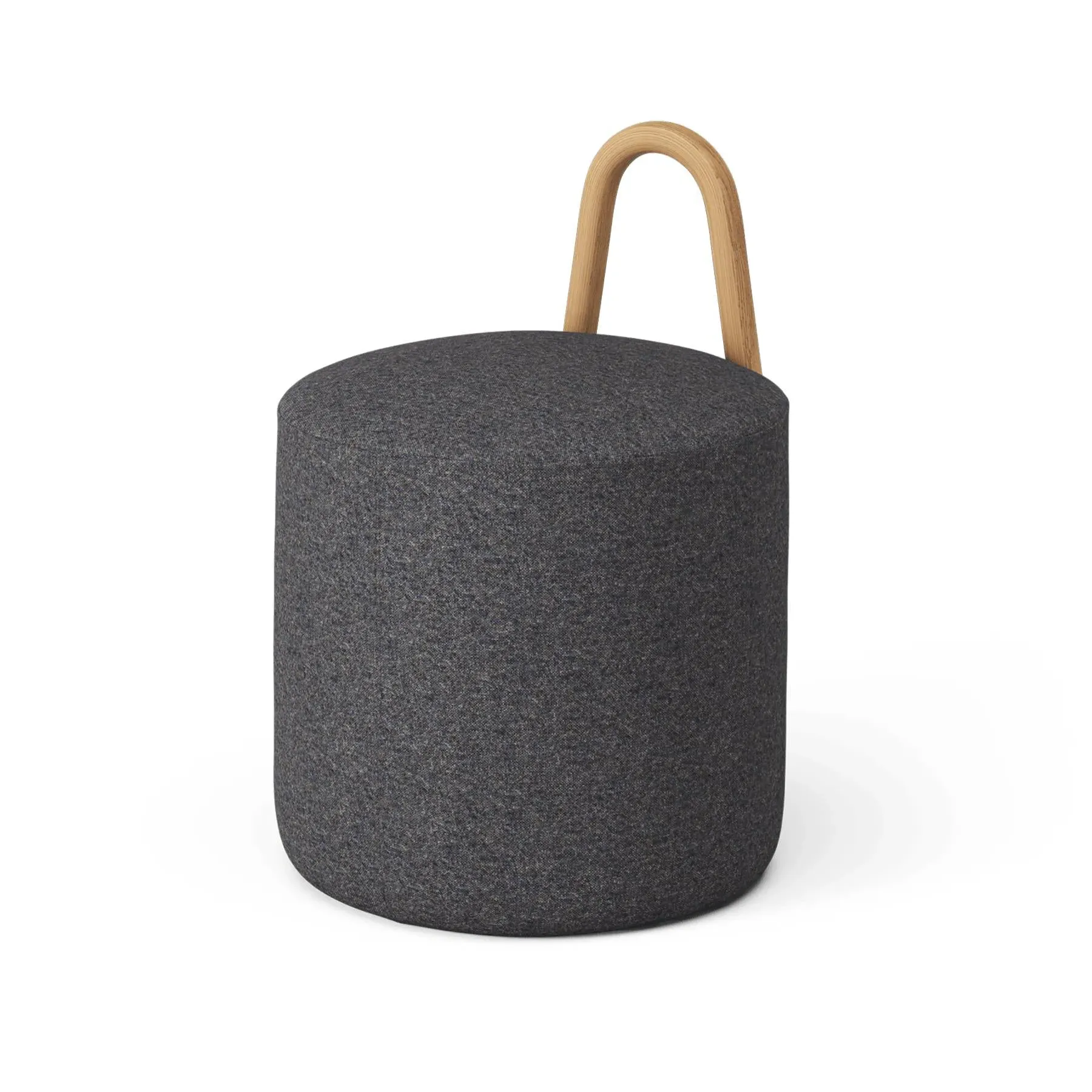 Small Pouf with Oiled Oak Handle - Fabric