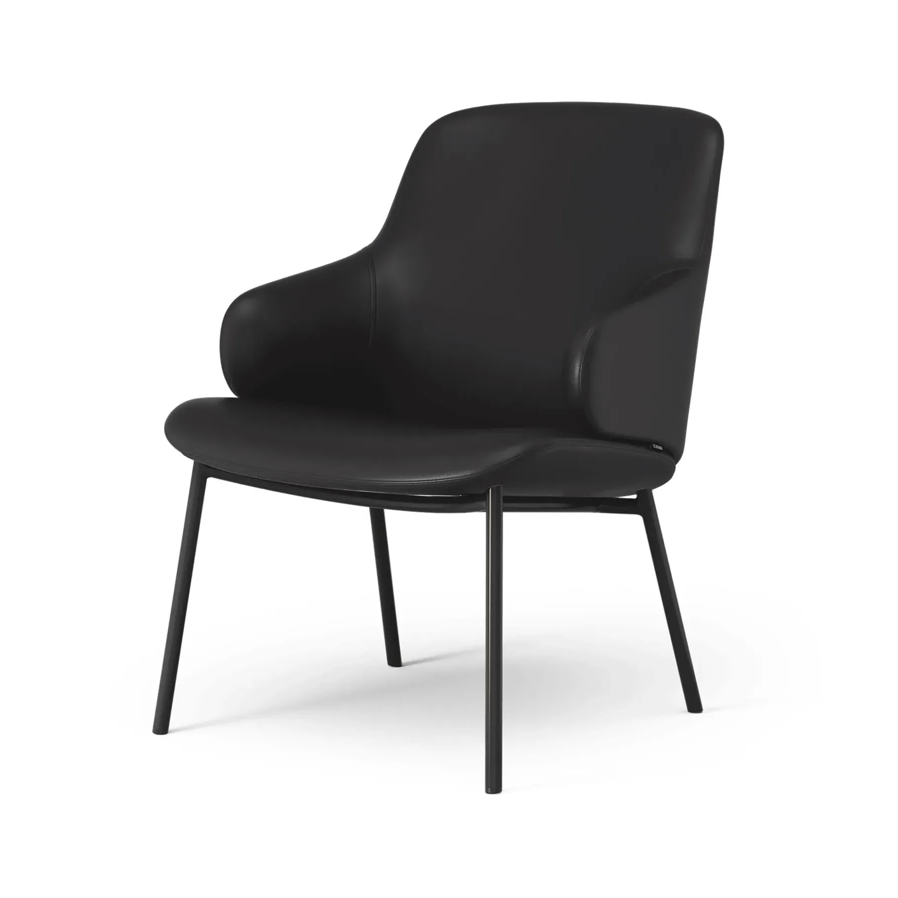 Swivel Easy Chair with Metal Legs - Black, Leather