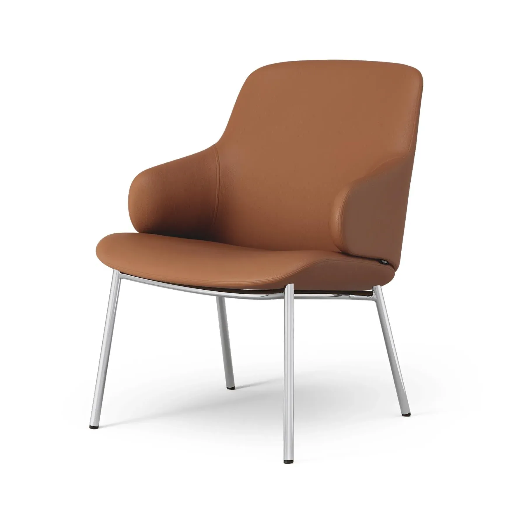 Swivel Easy Chair with Metal Legs - Cognac, Leather