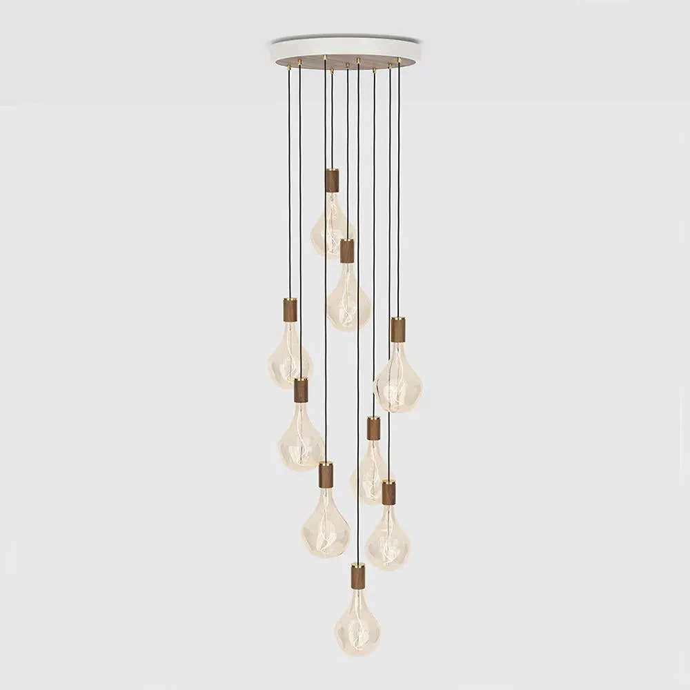 9-Light Cluster Pendant - White & Oak, Wood