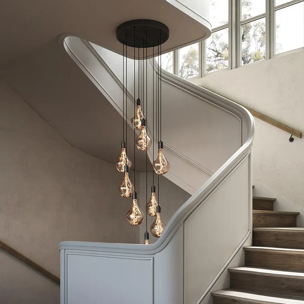 9-Light Cluster Pendant - White & Oak, Wood