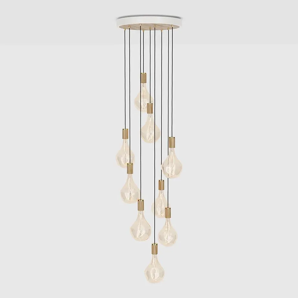 9-Light Cluster Pendant - White & Oak, Wood