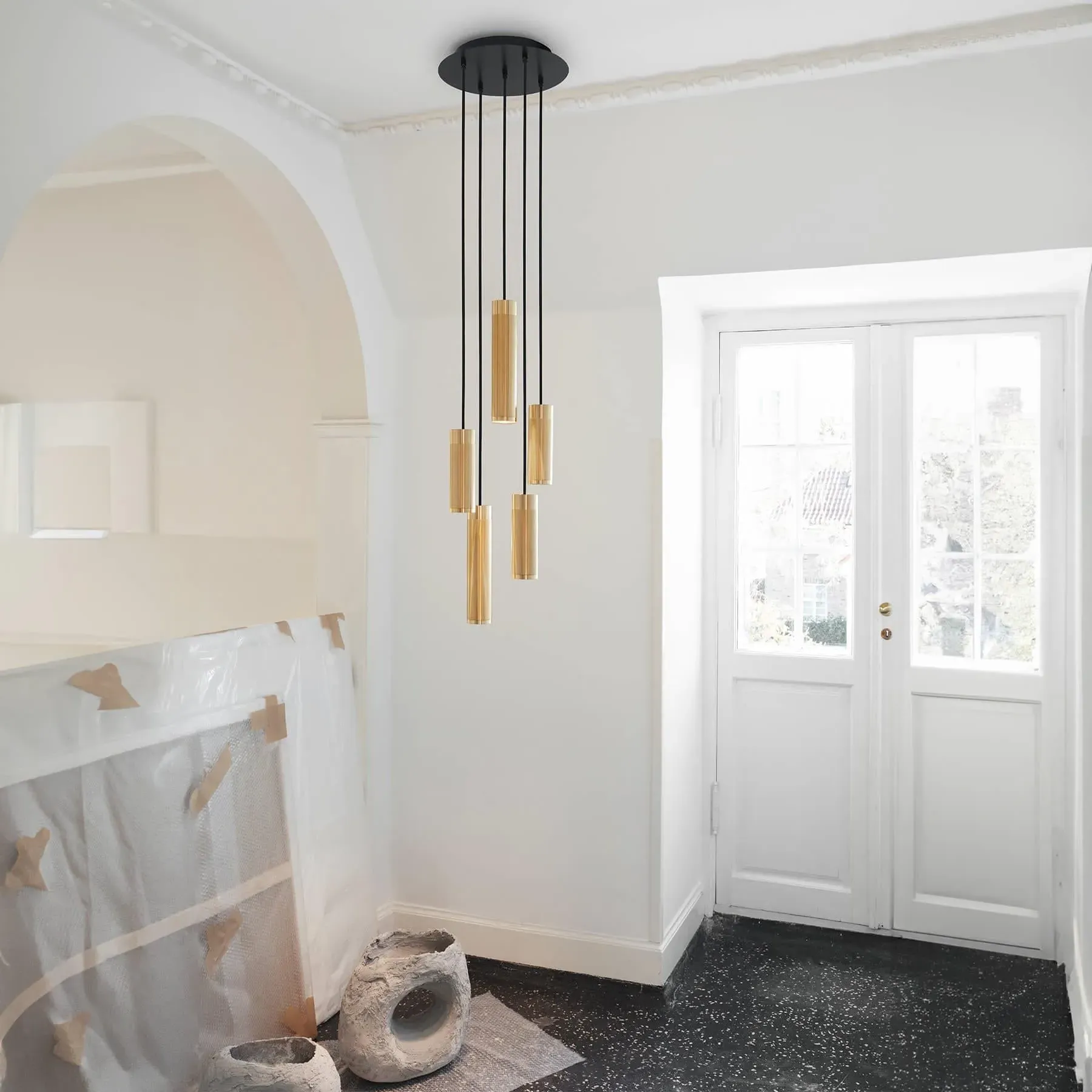 5-Light Pendant Cluster Light - Browned Brass