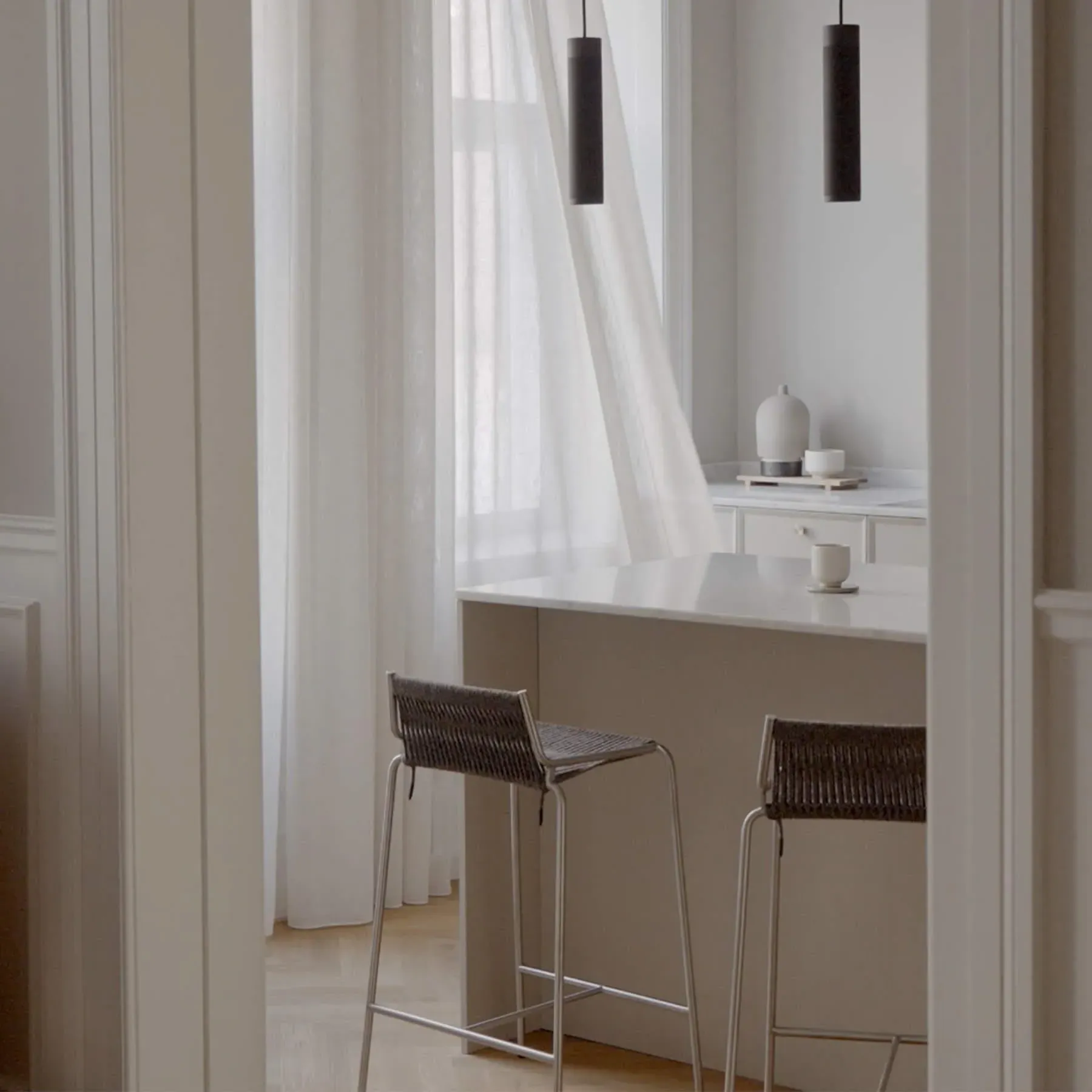 High Bar Stool with Upholstery - Nature, Linen