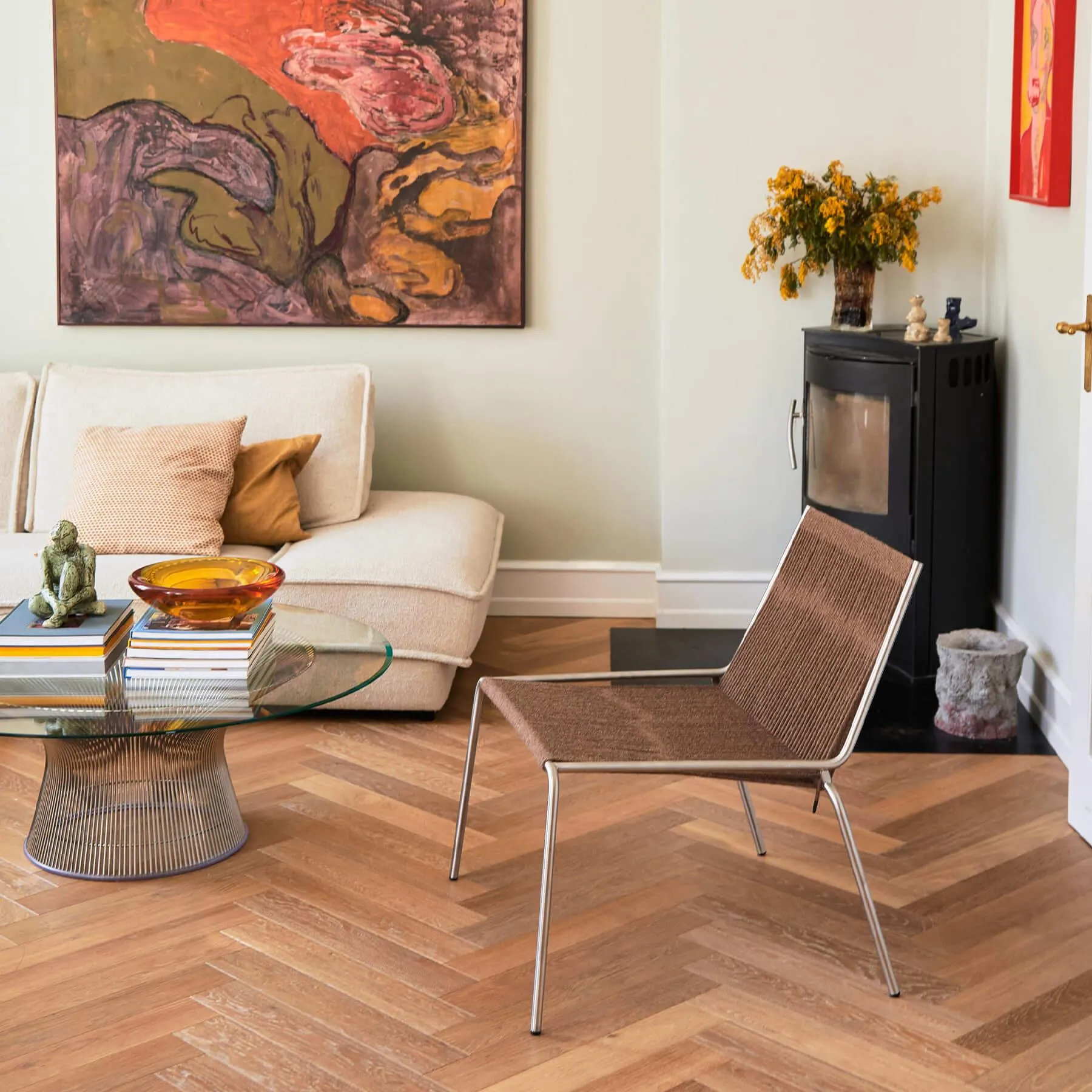 Lounge Chair with Steel Frame - Grey, Wool