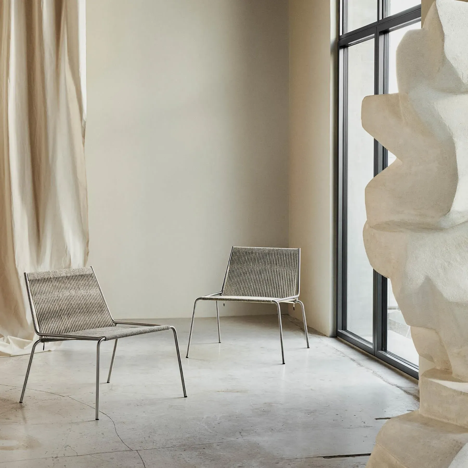 Lounge Chair with Steel Frame - Grey, Wool